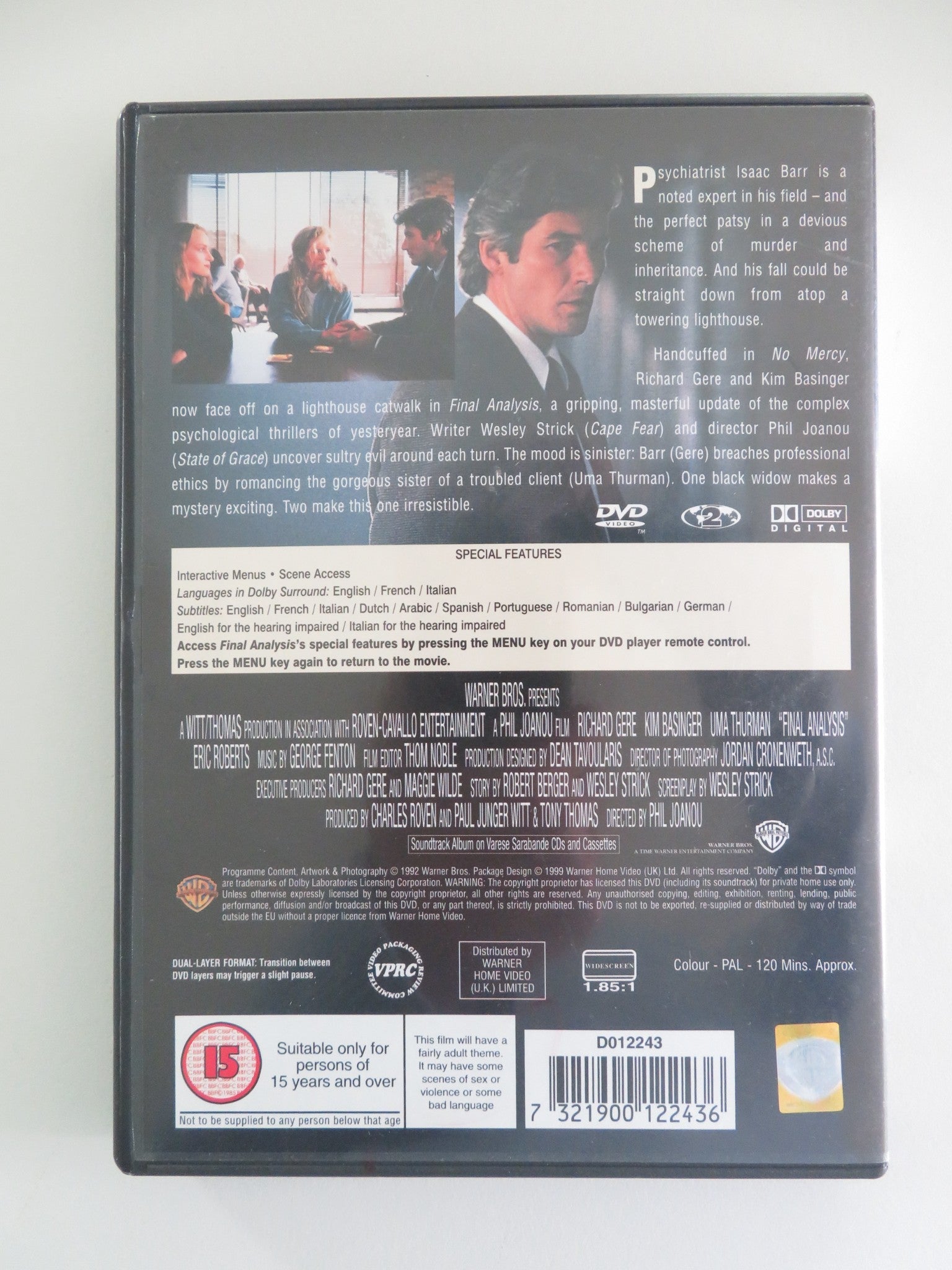 Final Analysis (DVD) Richard Gere Kim Basinger 1992 Region 2 Movie posters