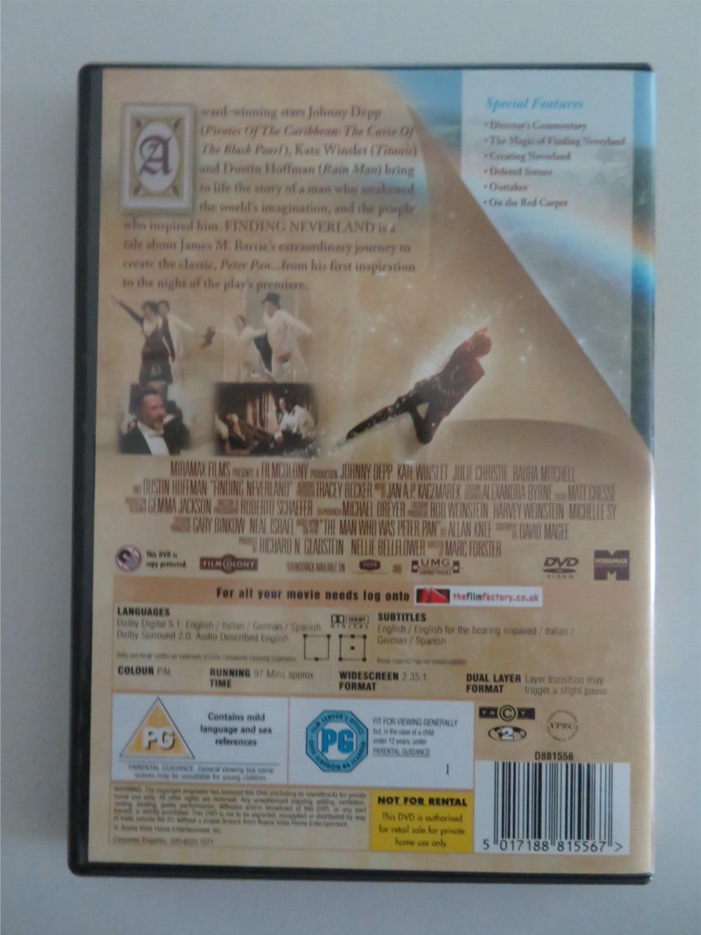 FINDING NEVERLAND - B (DVD) JOHNNY DEPP KATE WINSLET 2004 REGION 2 Movie posters