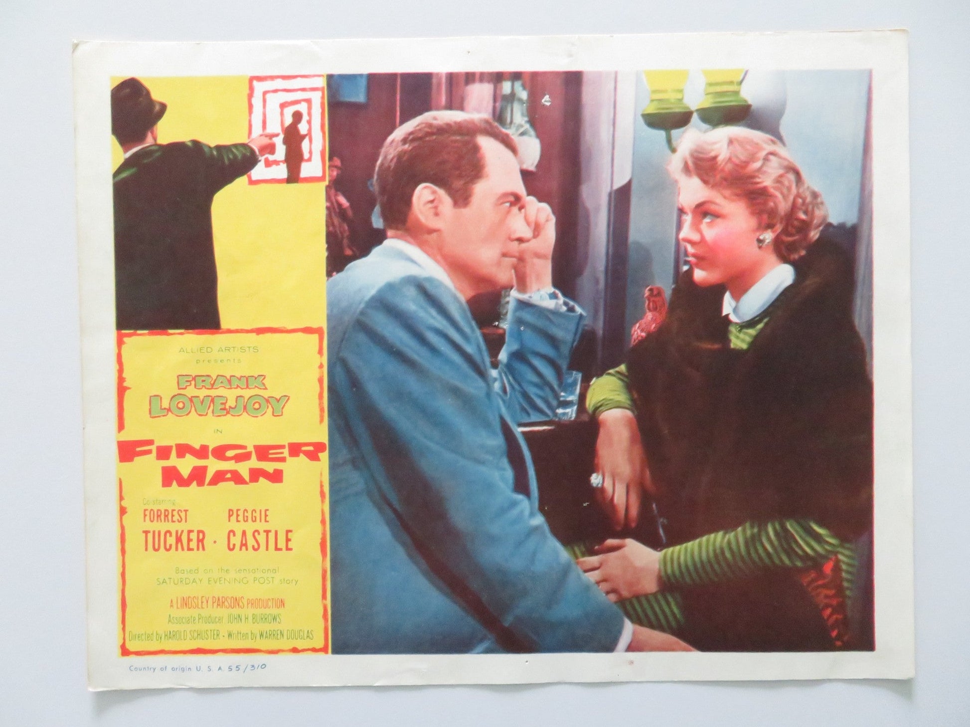 FINGER MAN - B US LOBBY CARD FRANK LOVEJOY FORREST TUCKER 1955 Rendezvous Cinema Movie posters