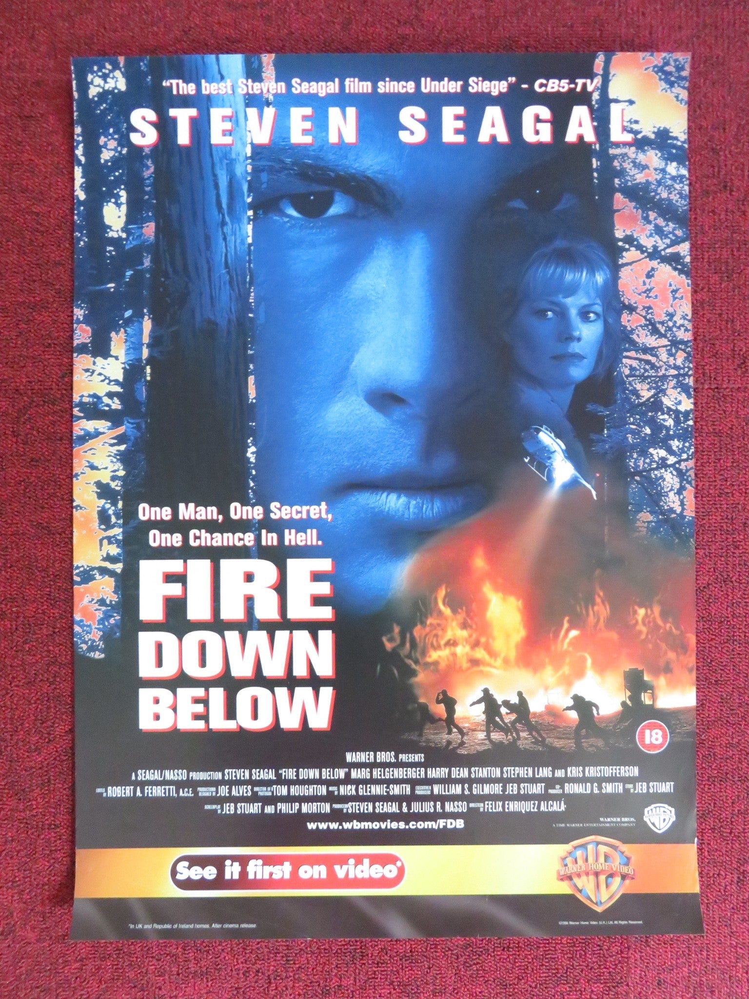 FIRE DOWN BELOW VHS VIDEO POSTER STEVEN SEAGAL MARG HELGENBERGER 1998 Rendezvous Cinema Movie posters
