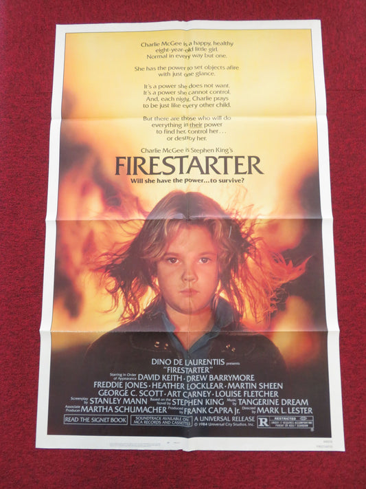 Firestarter Folded US One Sheet Poster Drew Barrymore Stephen King 1984 Movie posters