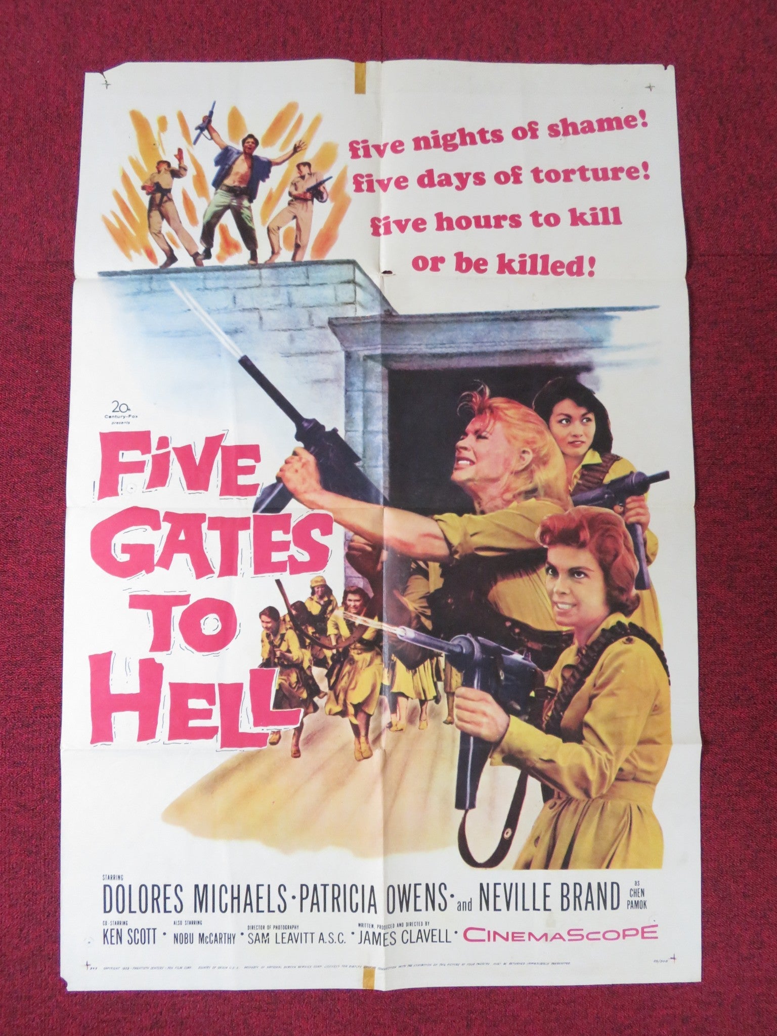 FIVE GATES TO HELL FOLDED US ONE SHEET POSTER DOLORES MICHAELS P. OWENS 1959 Rendezvous Cinema Movie posters