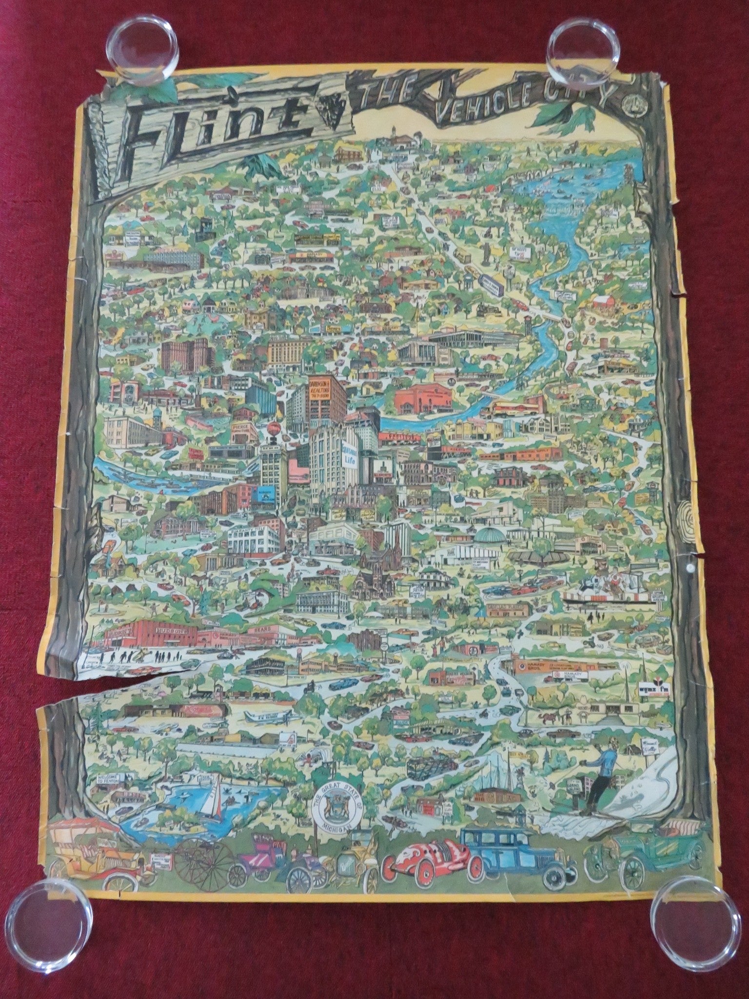 FLINT MICHIGAN MAP POSTER ROLLED 1973 Movie posters