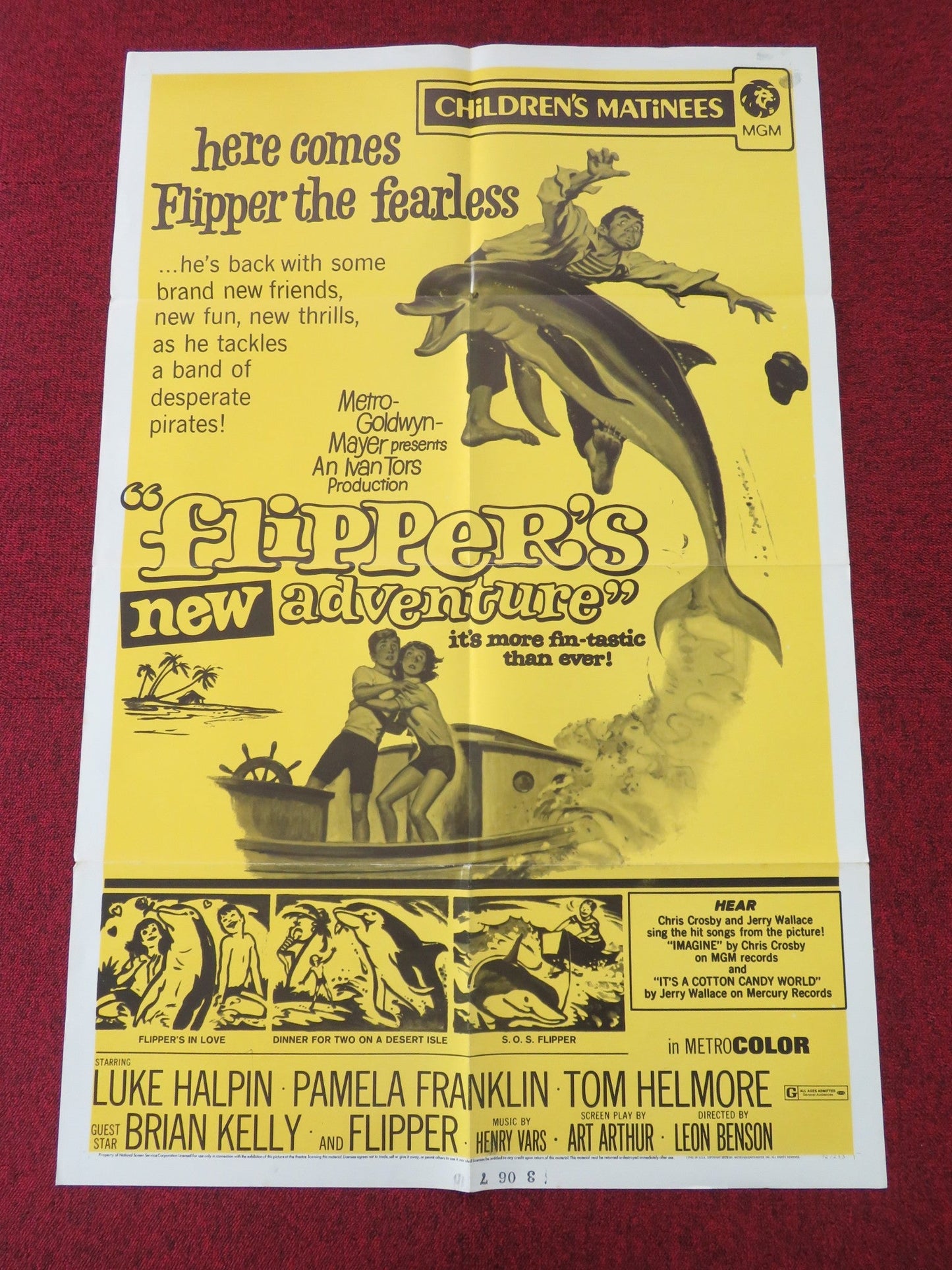 FLIPPER'S NEW ADVENTURE FOLDED US ONE SHEET POSTER LUKE HALPIN P. FRANKLIN R1972 Movie posters