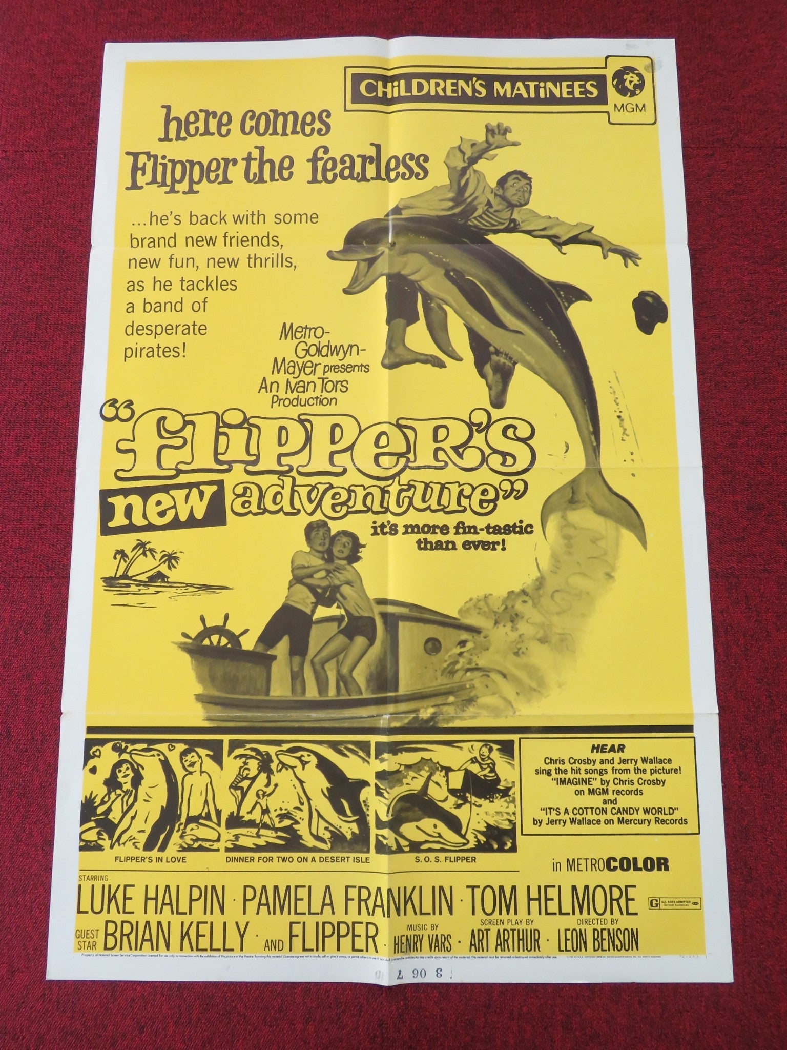 FLIPPER'S NEW ADVENTURE FOLDED US ONE SHEET POSTER LUKE HALPIN P. FRANKLIN R1972 Movie posters