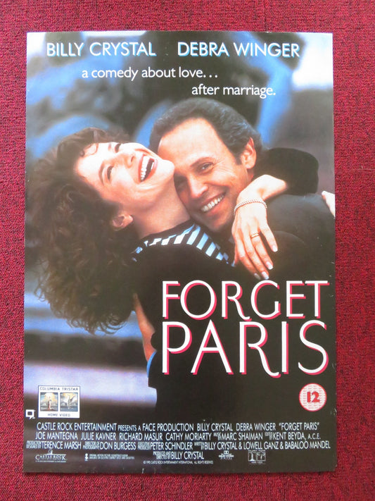 FORGET PARIS VHS VIDEO POSTER BILLY CRYSTAL DEBRA WINGER 1995 Rendezvous Cinema Movie posters