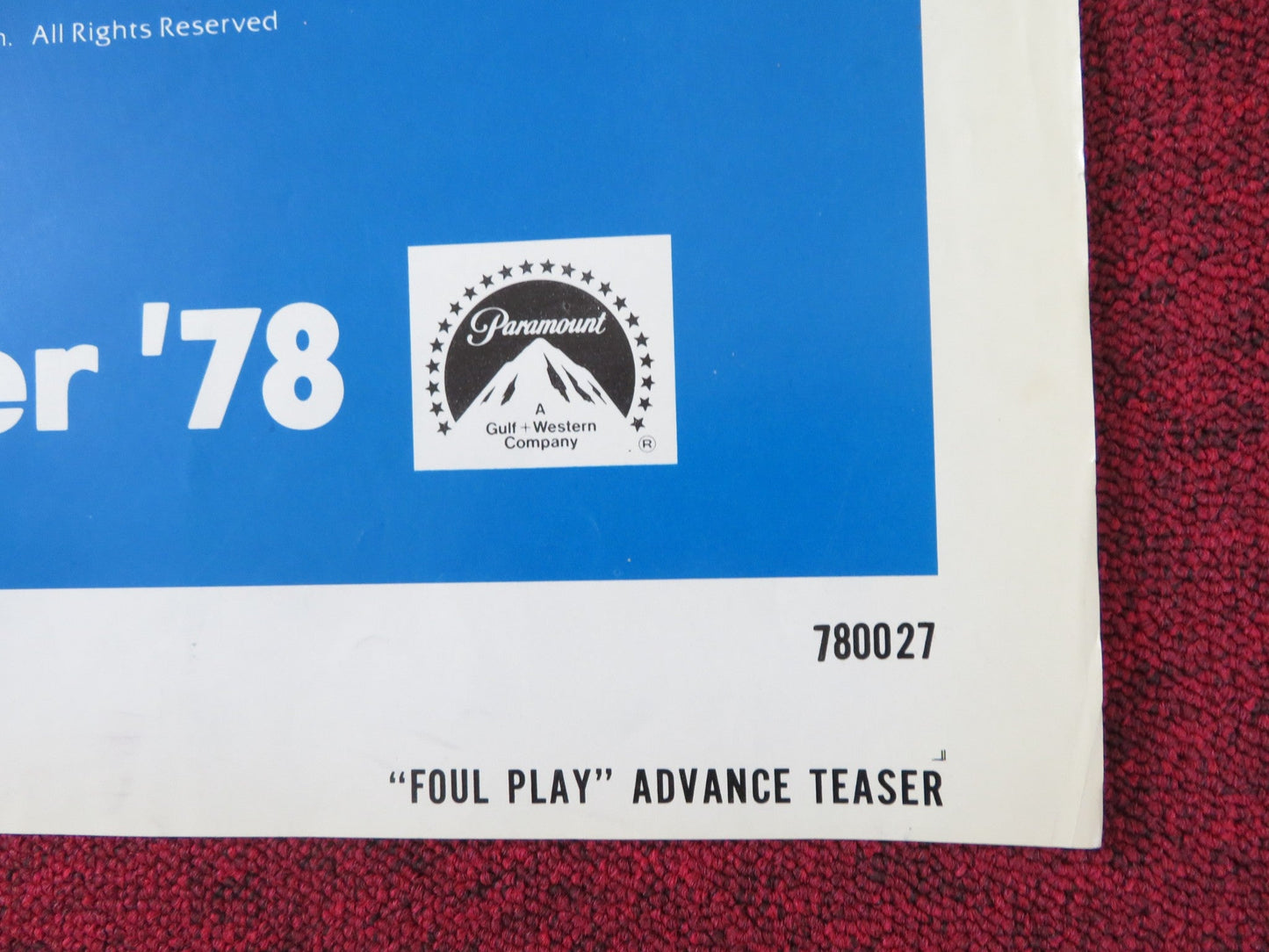 FOUL PLAY - ADVANCE TEASER FOLDED US ONE SHEET POSTER CHEVY CHASE G. HAWN 1978 Rendezvous Cinema Movie posters