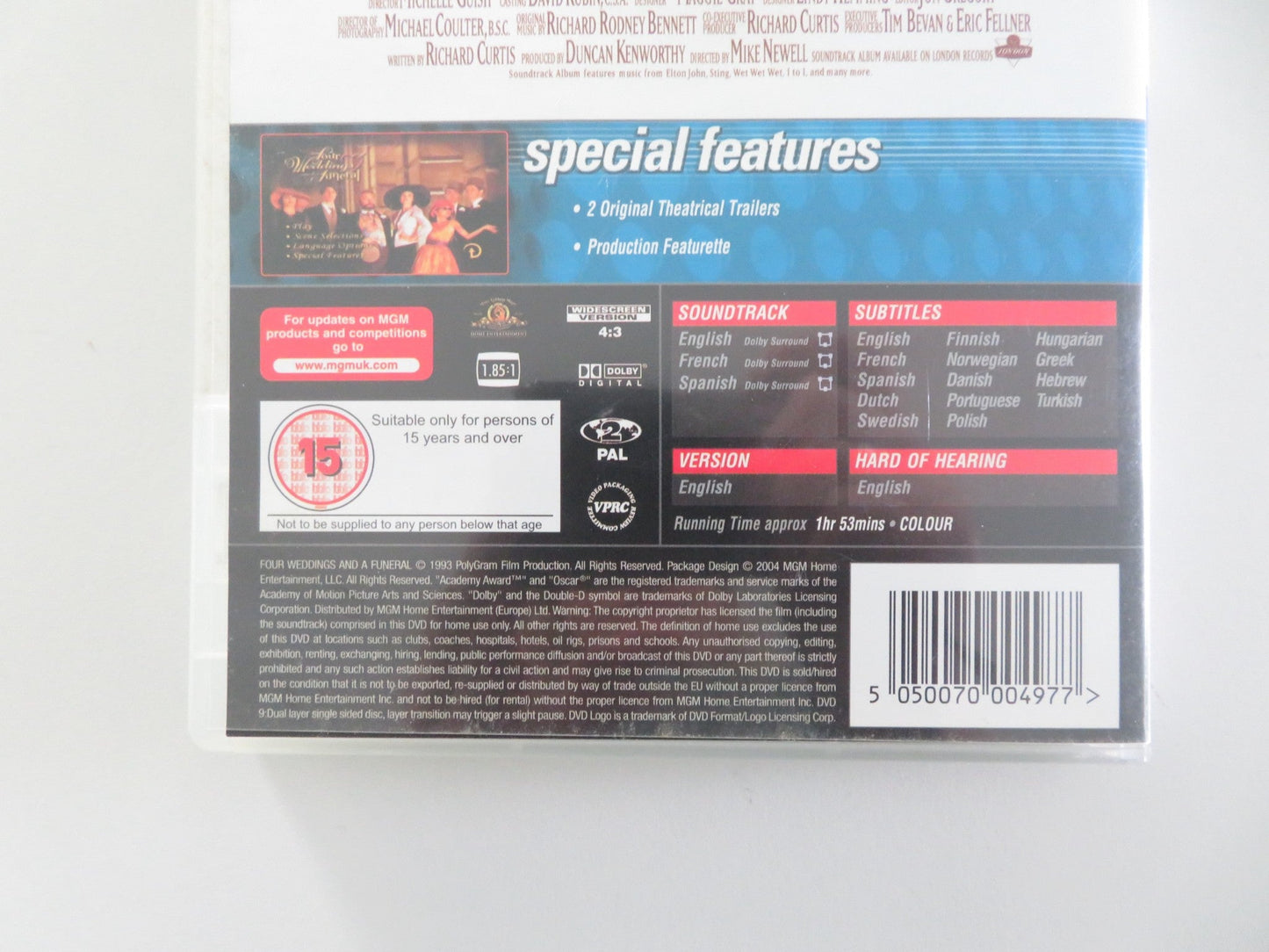 FOUR WEDDINGS AND A FUNERAL (DVD) HUGH GRANT ANDIE MACDOWELL 1994 REGION 2 Movie posters