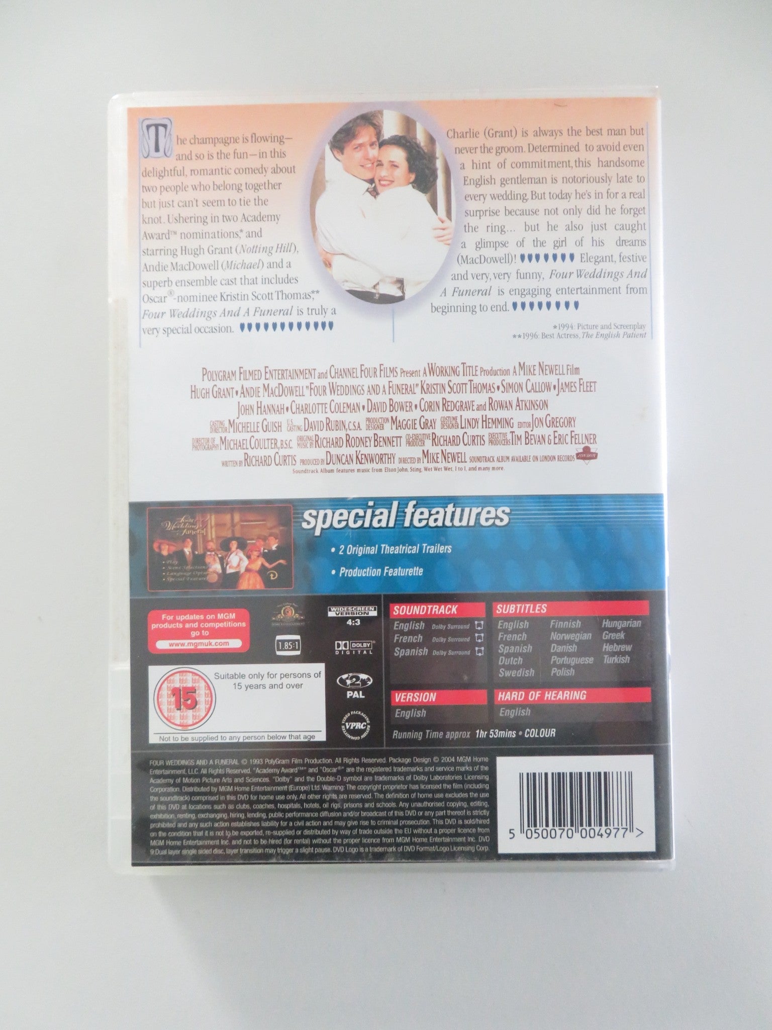 FOUR WEDDINGS AND A FUNERAL (DVD) HUGH GRANT ANDIE MACDOWELL 1994 REGION 2 Movie posters