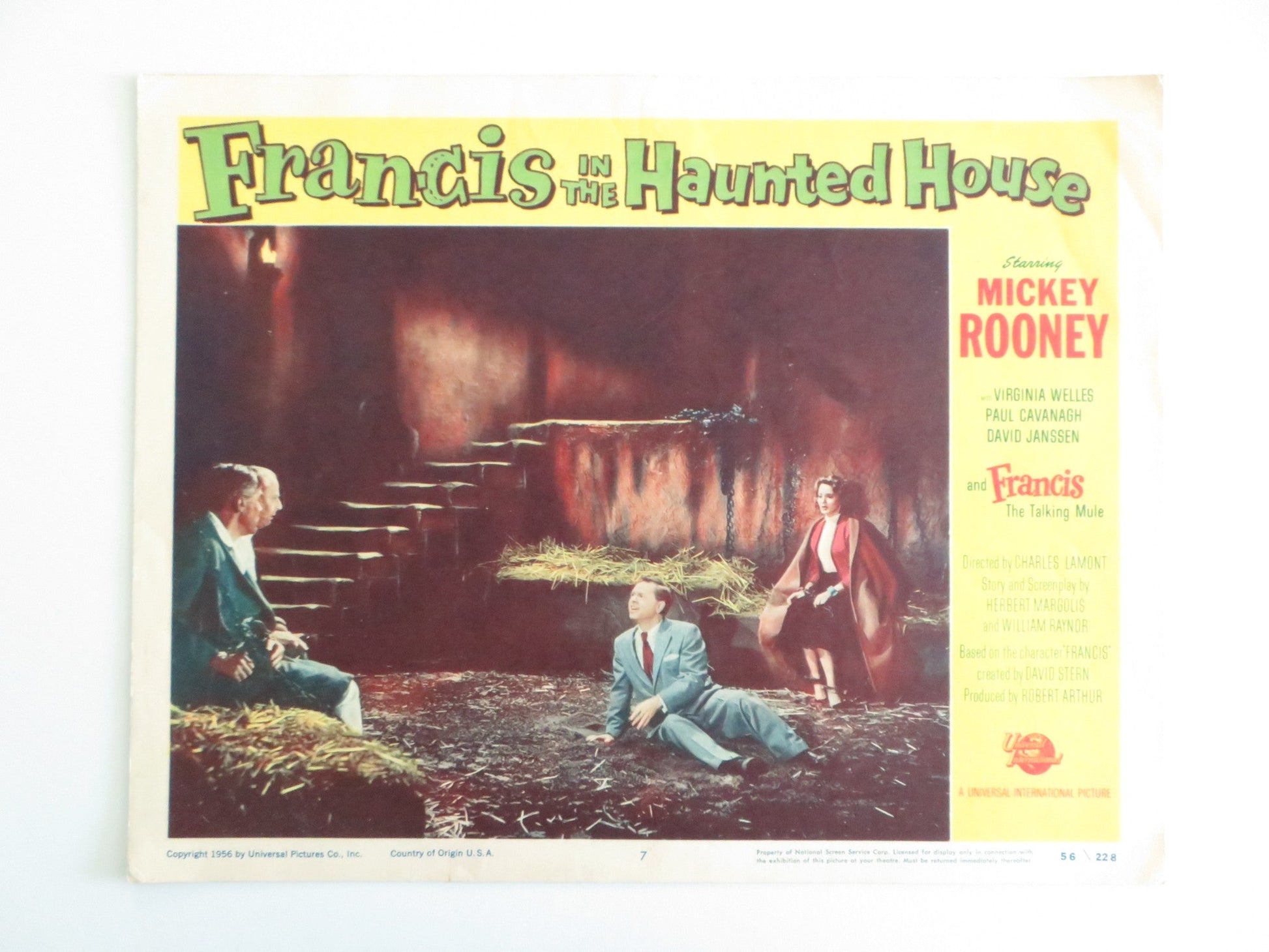 FRANCIS IN THE HAUNTED HOUSE - #7 LOBBY CARD MICKEY ROONEY VIRGINIA WELLES 1956 Rendezvous Cinema Movie posters