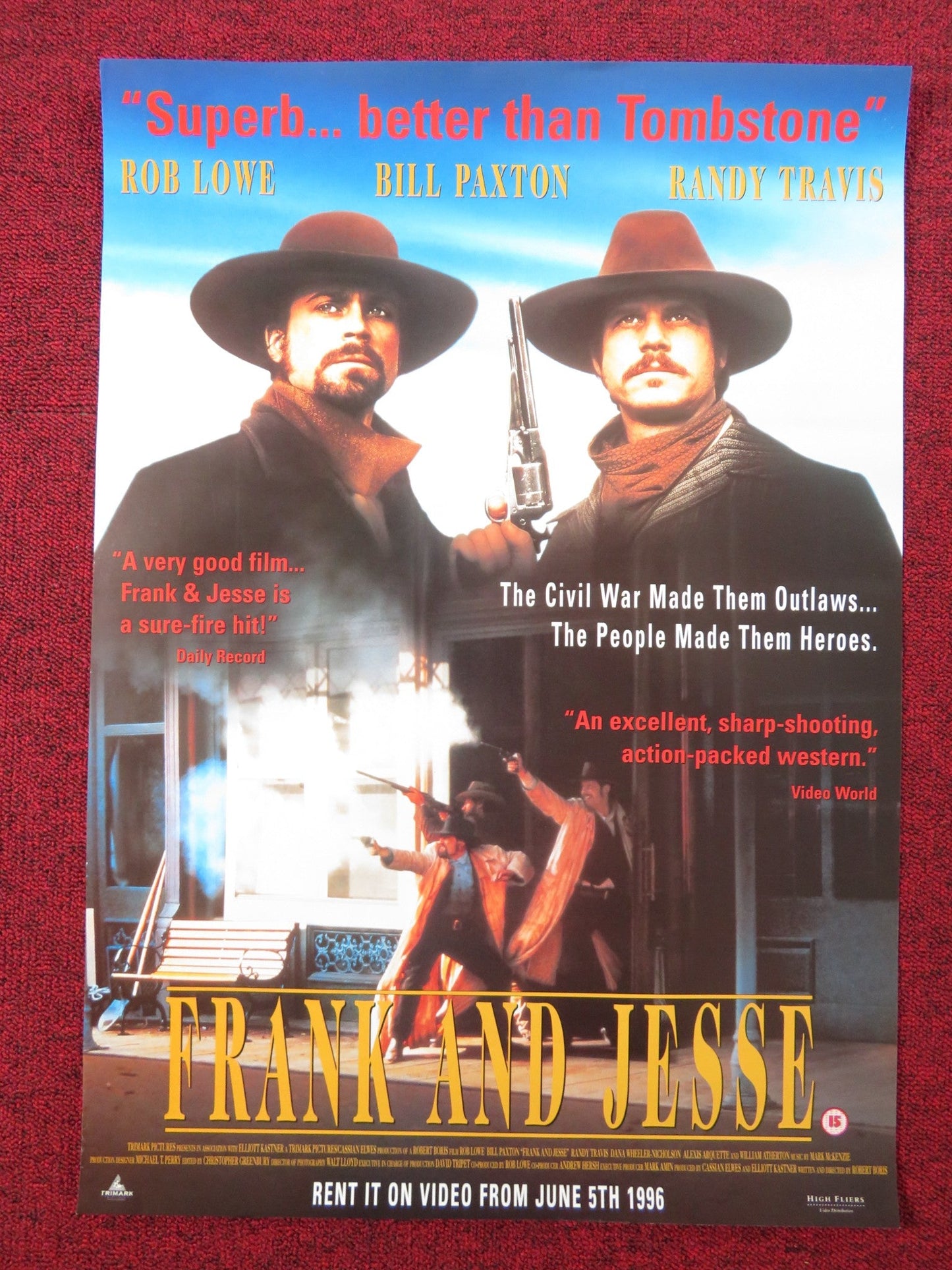 FRANK AND JESSE VHS VIDEO POSTER ROB LOWE BILL PAXTON 1994 Rendezvous Cinema Movie posters