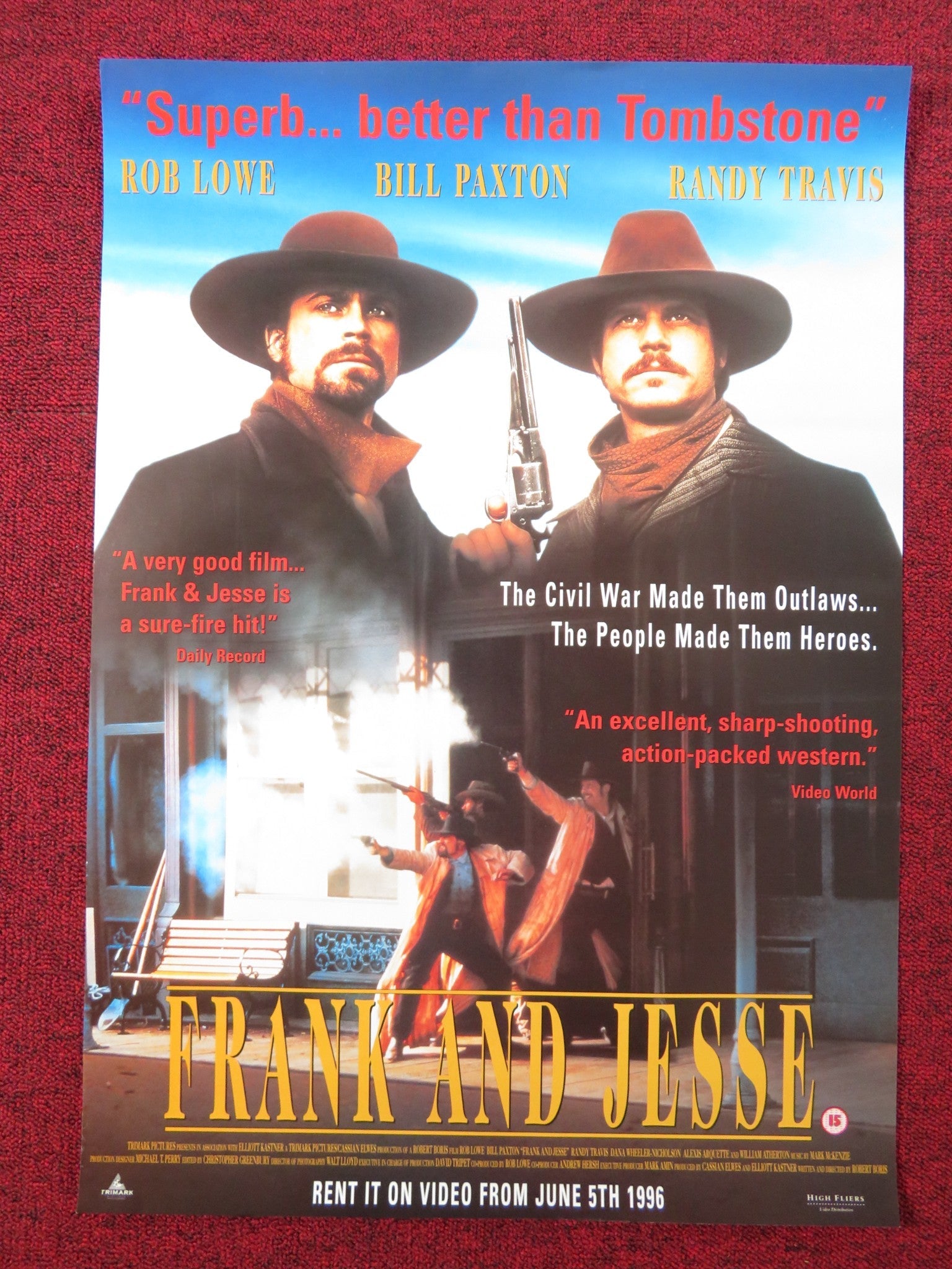 FRANK AND JESSE VHS VIDEO POSTER ROB LOWE BILL PAXTON 1994 Rendezvous Cinema Movie posters