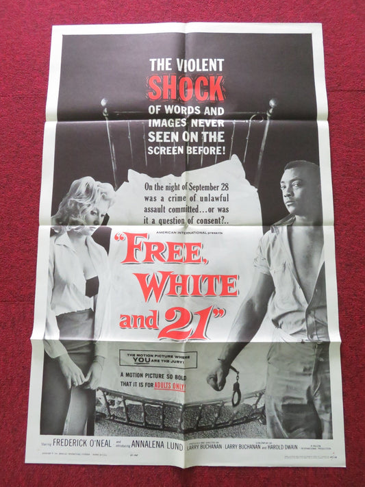 FREE, WHITE AND 21 FOLDED US ONE SHEET POSTER FREDERICK O'NEAL A. LUND 1963 Rendezvous Cinema Movie posters