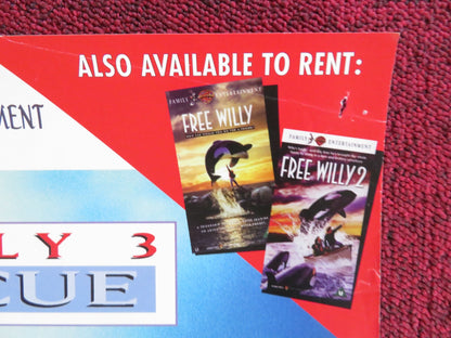 FREE WILLY 3: THE RESCUE VHS VIDEO POSTER JASON JAMES RITCHER ANNIE CORLEY 1997 Rendezvous Cinema Movie posters
