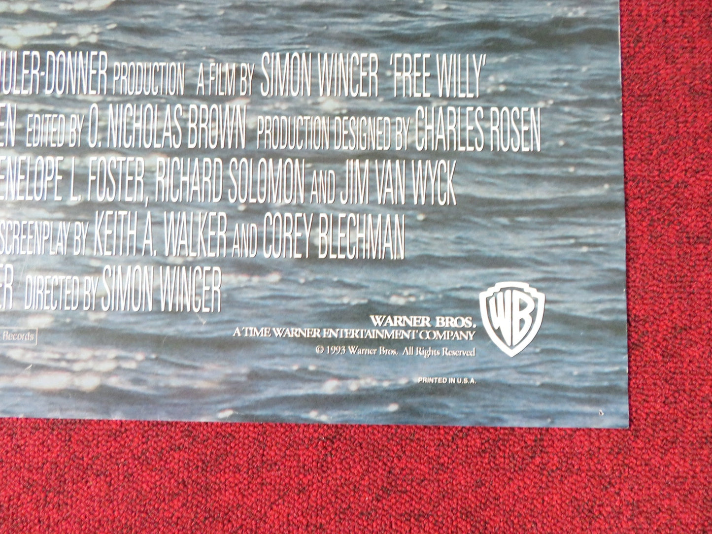 FREE WILLY - B FOLDED US ONE SHEET POSTER JASON JAMES RICHTER 1993 Rendezvous Cinema Movie posters