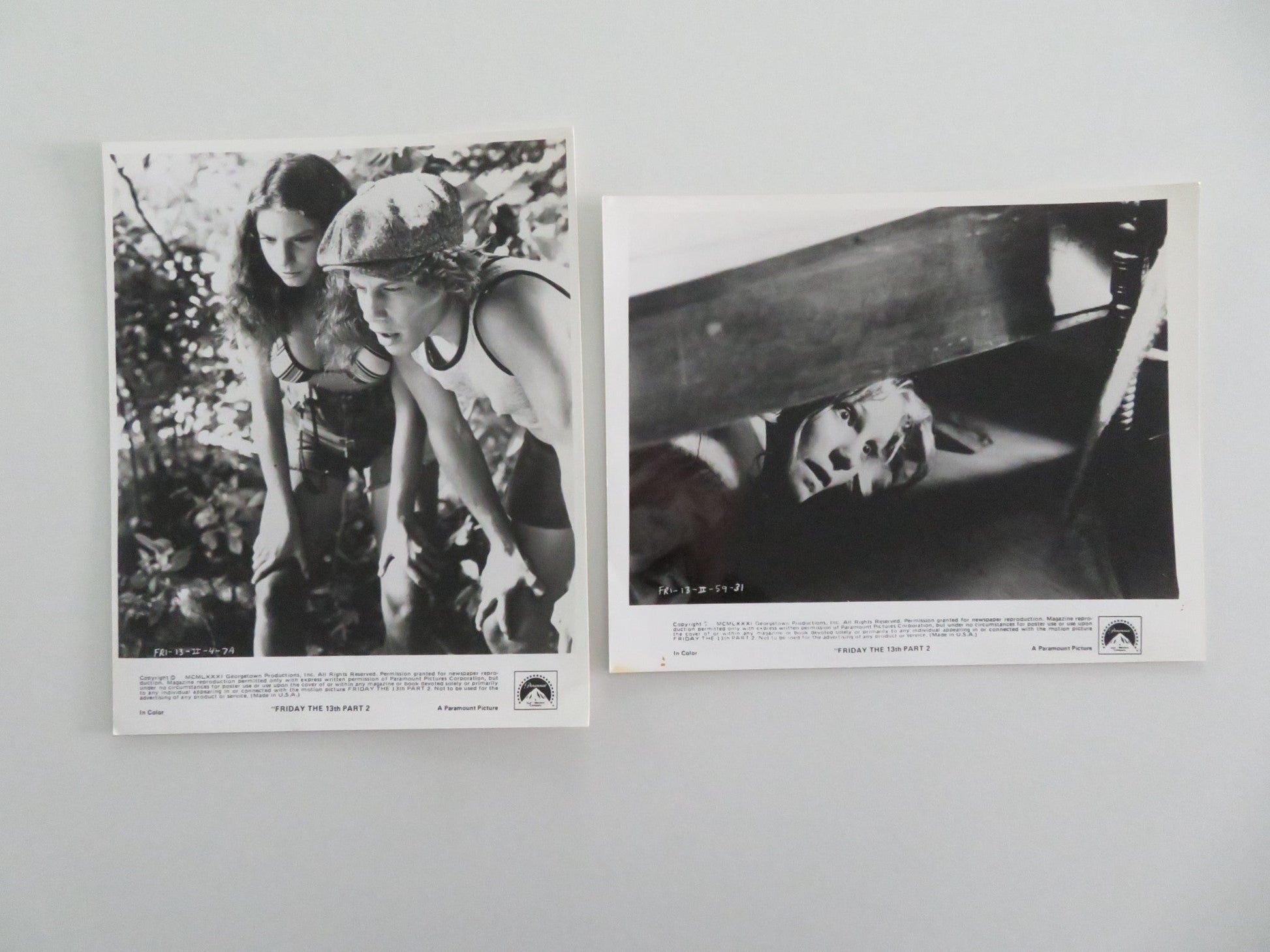 FRIDAY THE 13TH: PART 2 MOVIE STILL PHOTO LOT OF 2 JASON VOORHEES AMY STEEL 1981 Movie posters