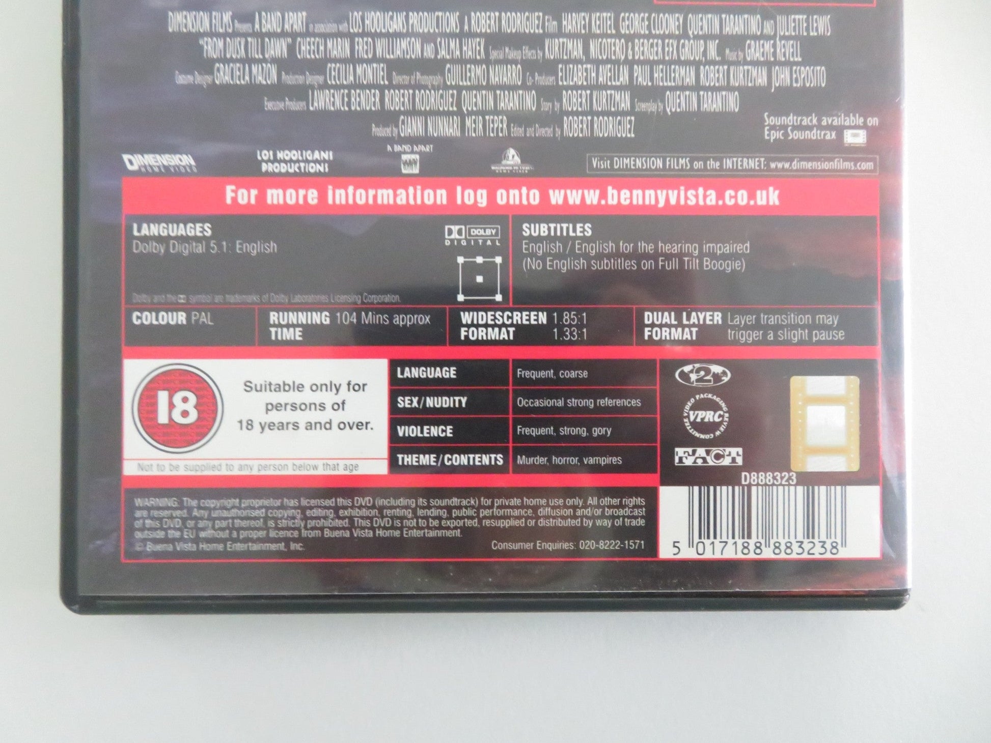 FROM DUSK TILL DAWN - 2 DISC COLLECTOR'S EDITION (DVD) G. CLOONEY 1996 REGION 2 Movie posters