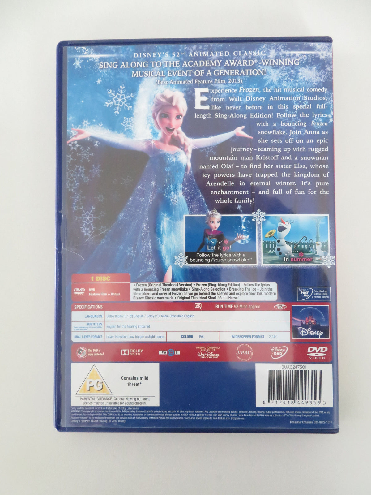 Frozen - Sing-Along Edition (DVD) Disney Kristen Bell Idina Menzel 2013 Region 2 Movie posters