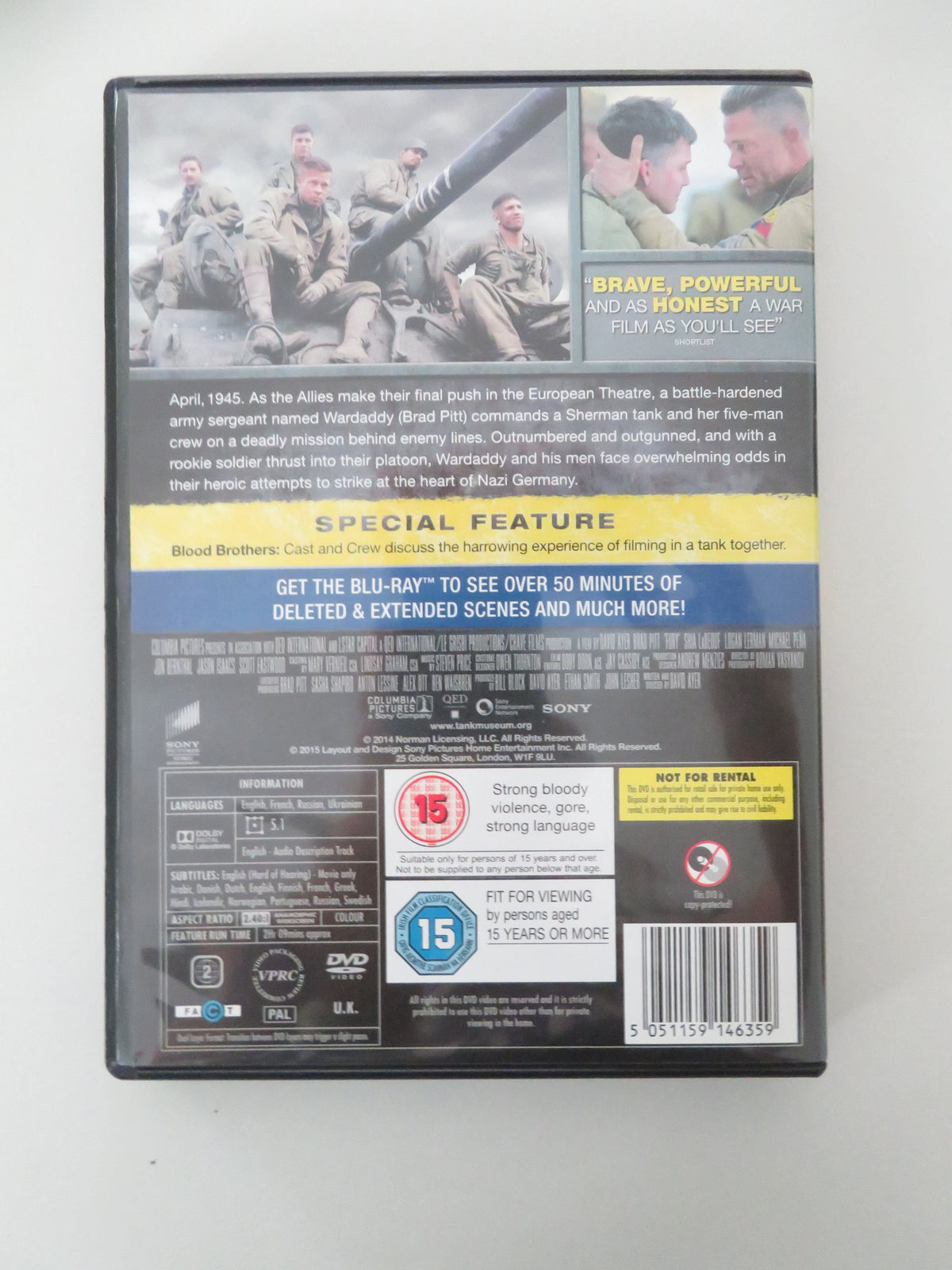 Fury - B (DVD) Brad Pitt Shia LaBeouf Logan Lerman 2014 Region 2 Movie posters