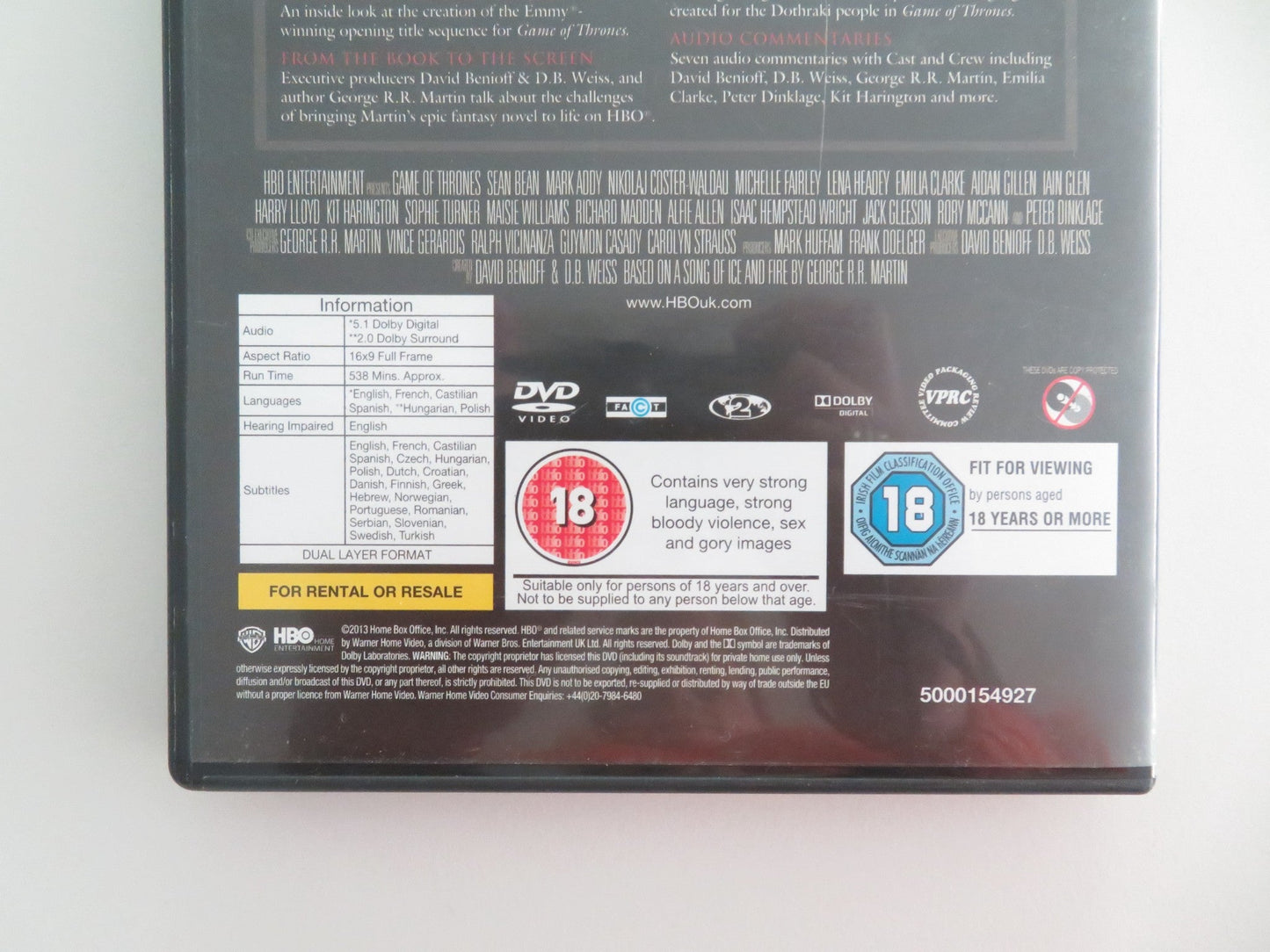 GAMES OF THRONES THE COMPLETE FIRST SEASON (DVD) KIT HARINGTON 2011 REGION 2 - Rendezvous Cinema