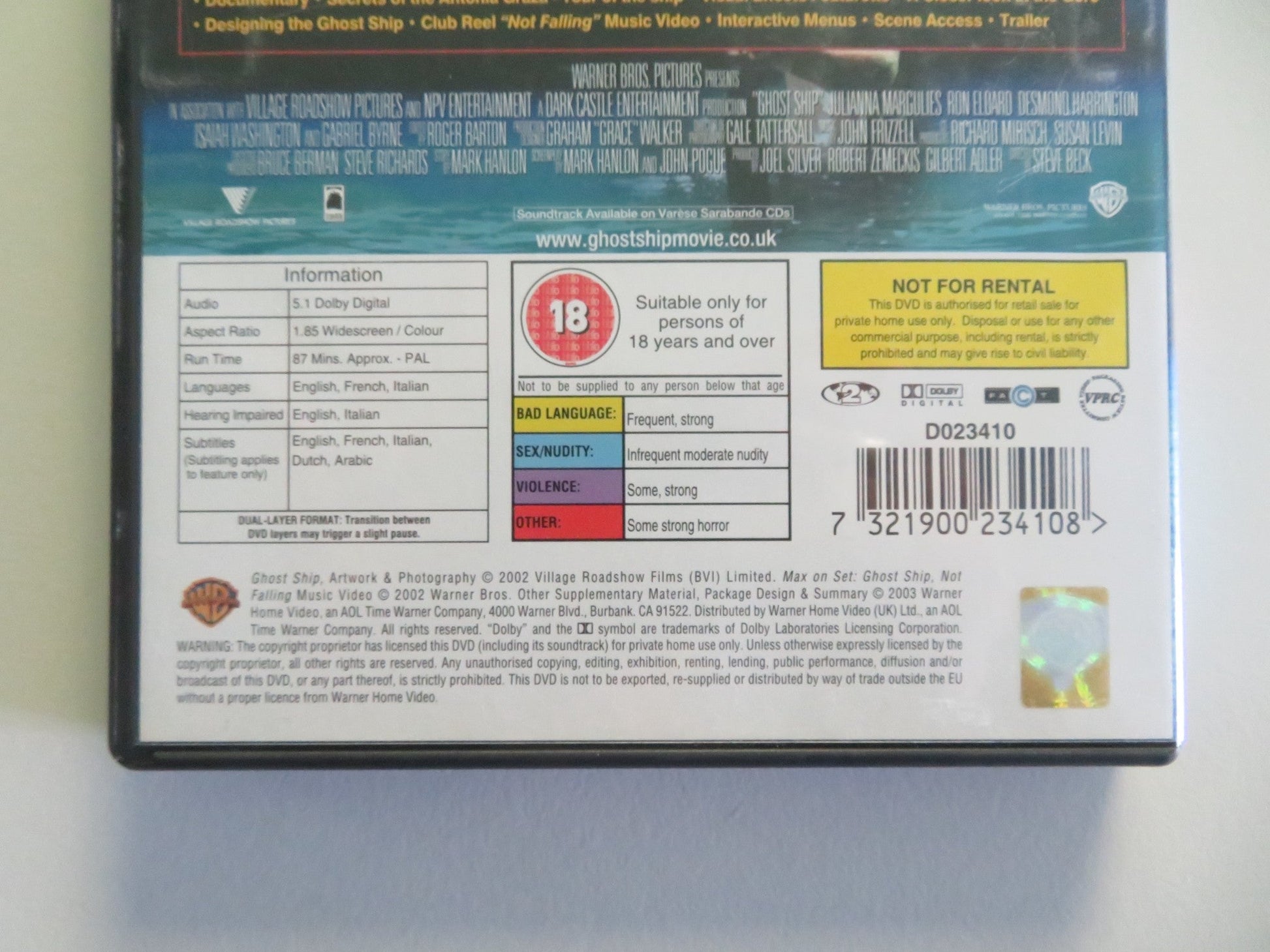 GHOST SHIP - B (DVD) KARL URBAN GABRIEL BYRNE 2002 REGION 2 Movie posters