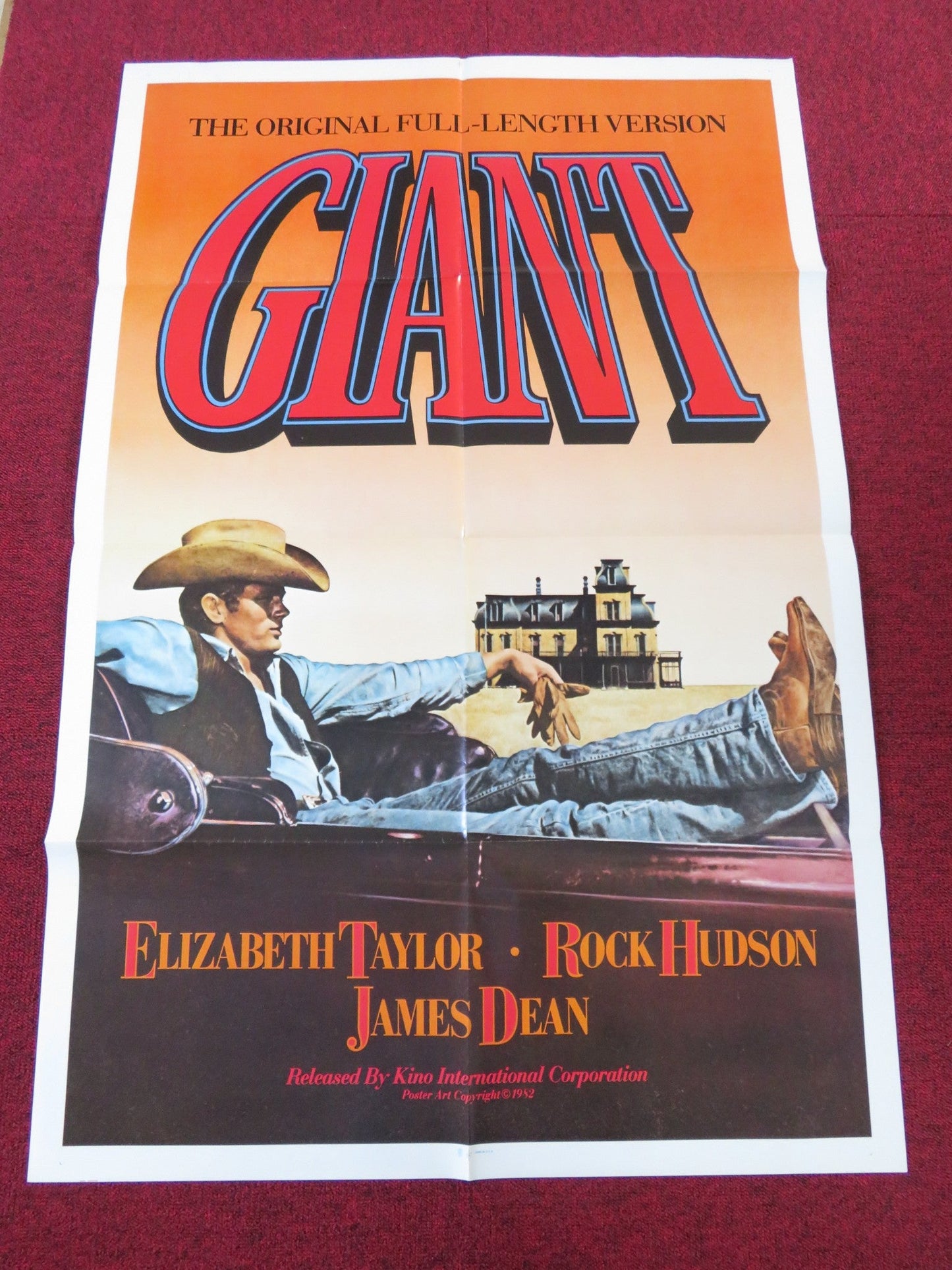 GIANT FOLDED US ONE SHEET POSTER ELIZABETH TAYLOR JAMES DEAN R1982 Rendezvous Cinema Movie posters