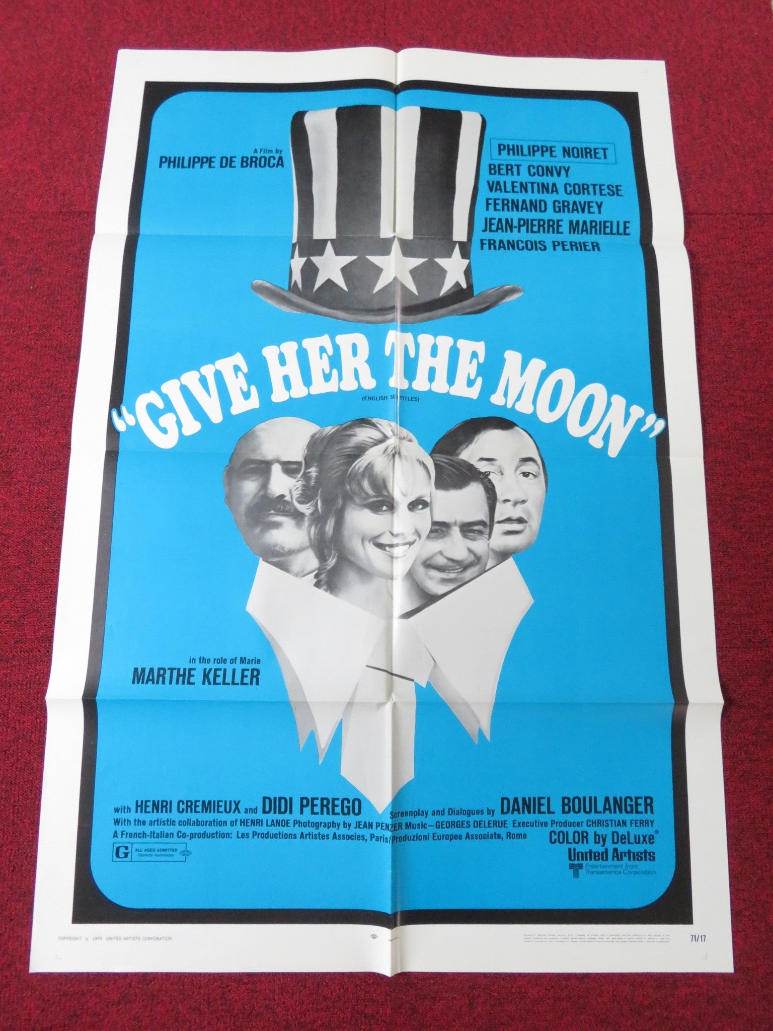 GIVE HER THE MOON FOLDED US ONE SHEET POSTER PHILIPPE NOIRET BERT CONVY 1970 Rendezvous Cinema Movie posters