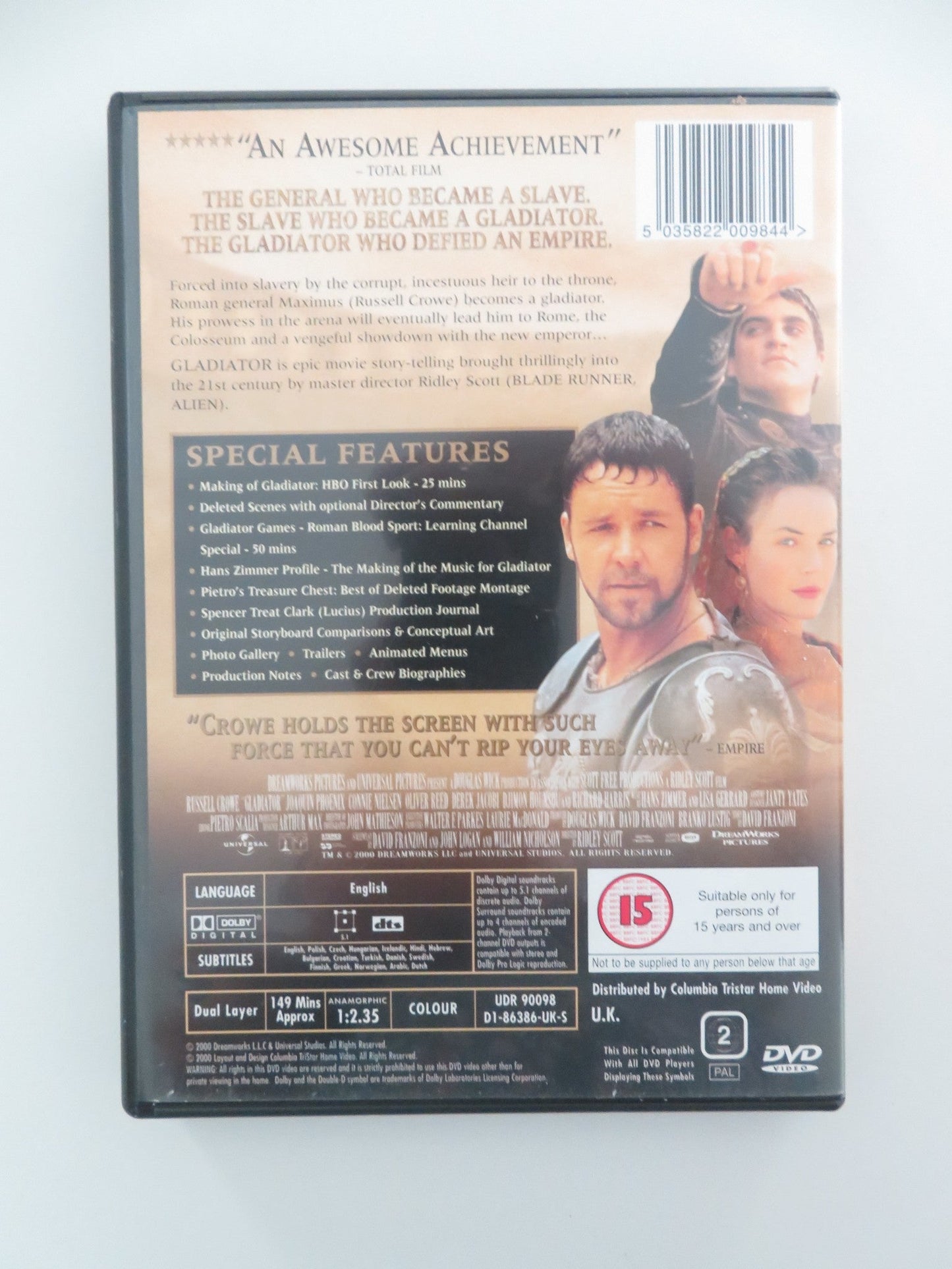 GLADIATOR - SPECTACULAR 2 DISC DVD (DVD) RUSSELL CROWE J. PHOENIX 2000 REGION 2 Movie posters