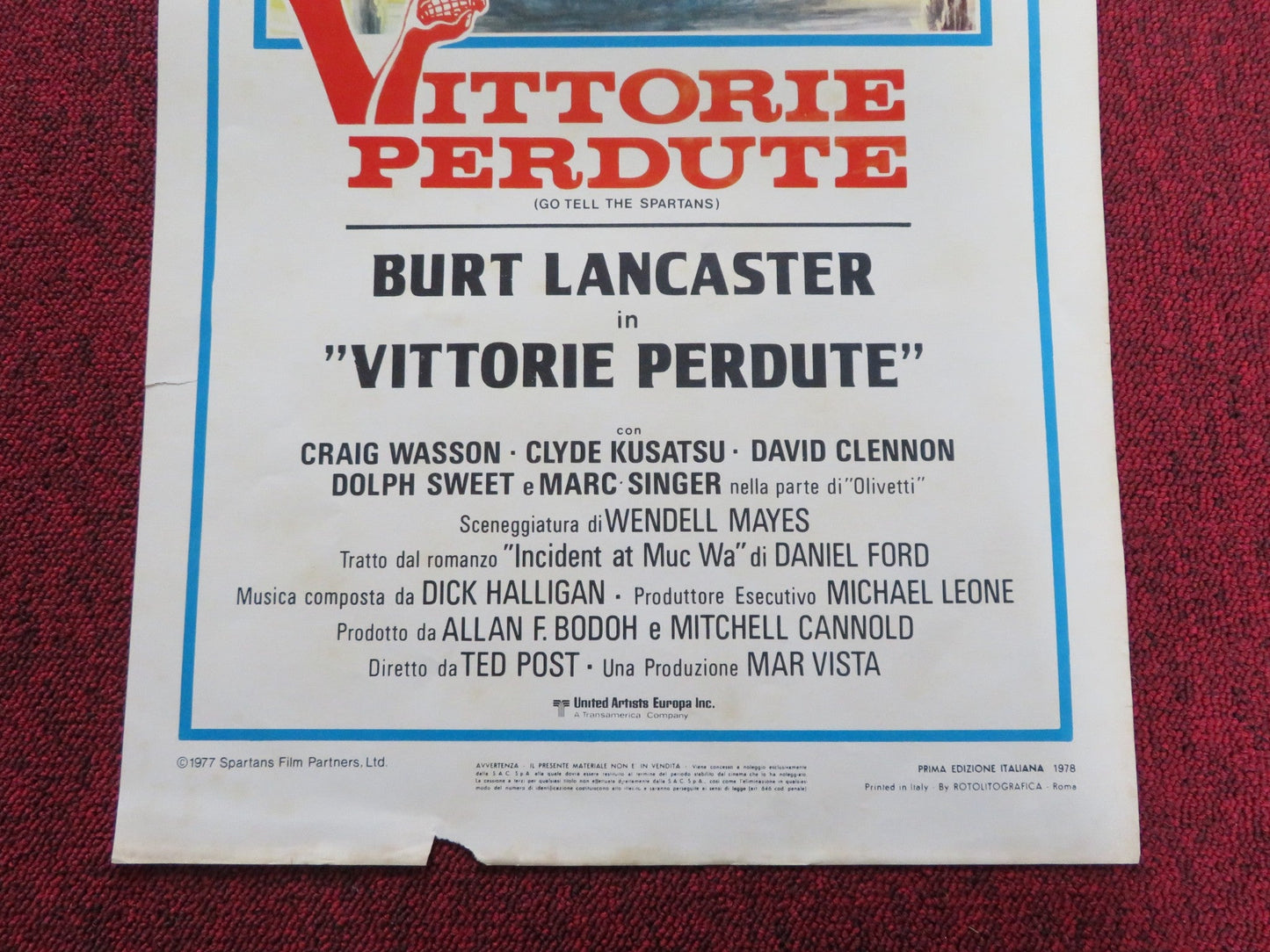GO TELL THE SPARTANS ITALIAN LOCANDINA POSTER BURT LANCASTER CRAIG WASSON 1977 Rendezvous Cinema Movie posters