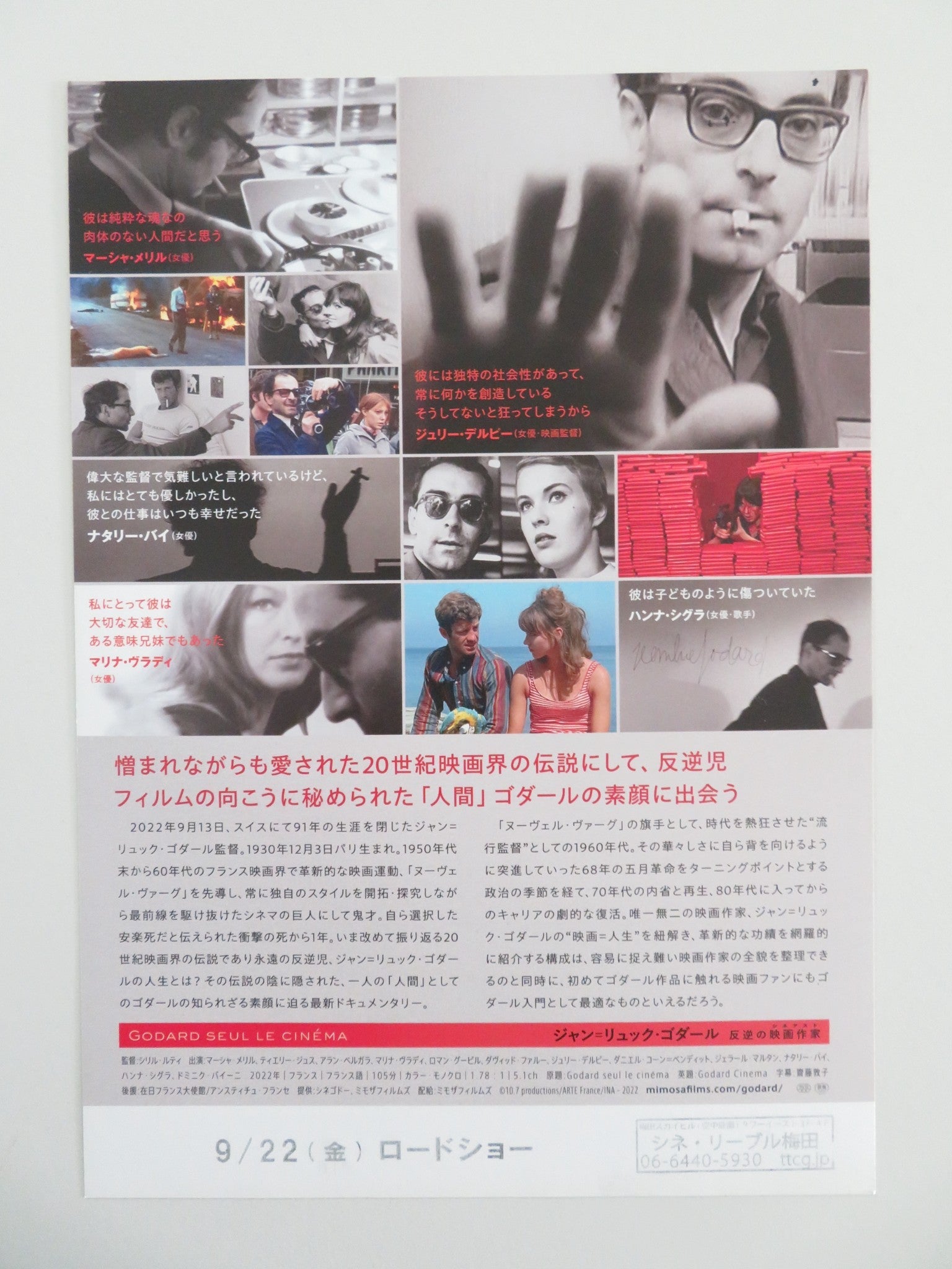 Godard Cinema Japanese Chirashi (B5) Poster Gouix Jean - Luc Godard 2022 Movie posters