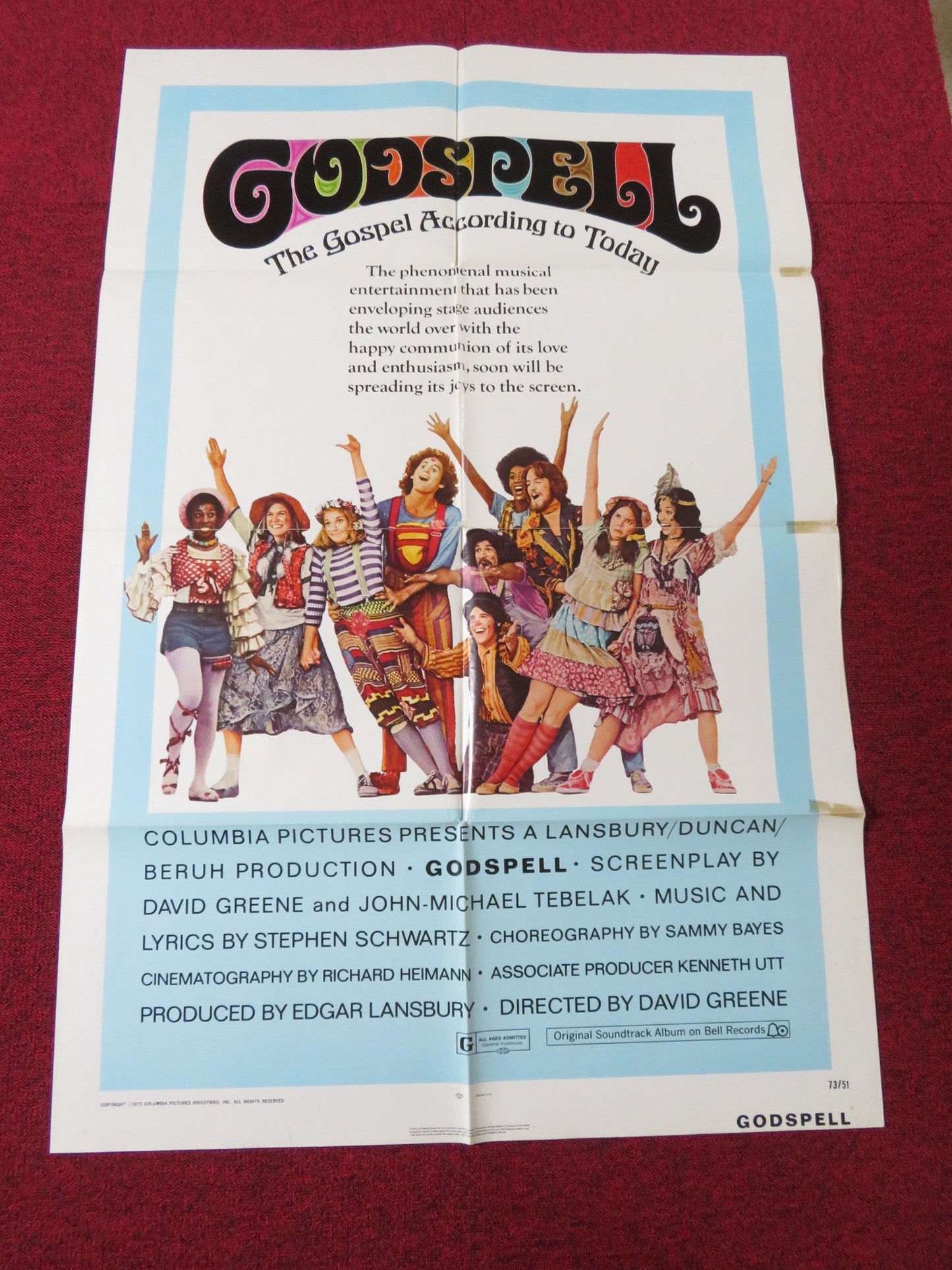 GODSPELL FOLDED US ONE SHEET POSTER VICTOR GARBER KATIE HANLEY 1973 Rendezvous Cinema Movie posters