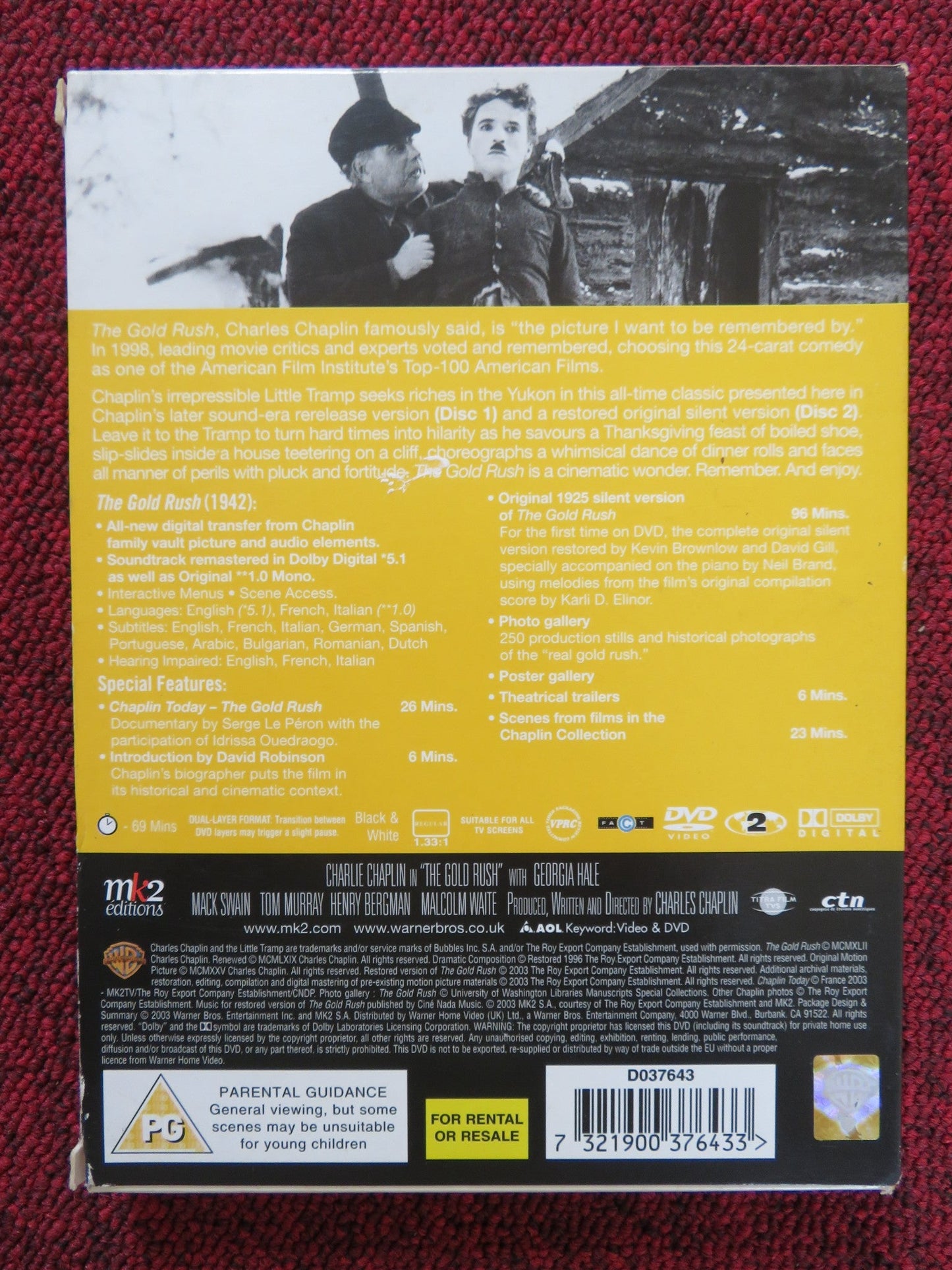 GOLD RUSH (DVD) CHARLIE CHAPLIN GEORGIA HALE 1925 REGION 2 Rendezvous Cinema Movie posters