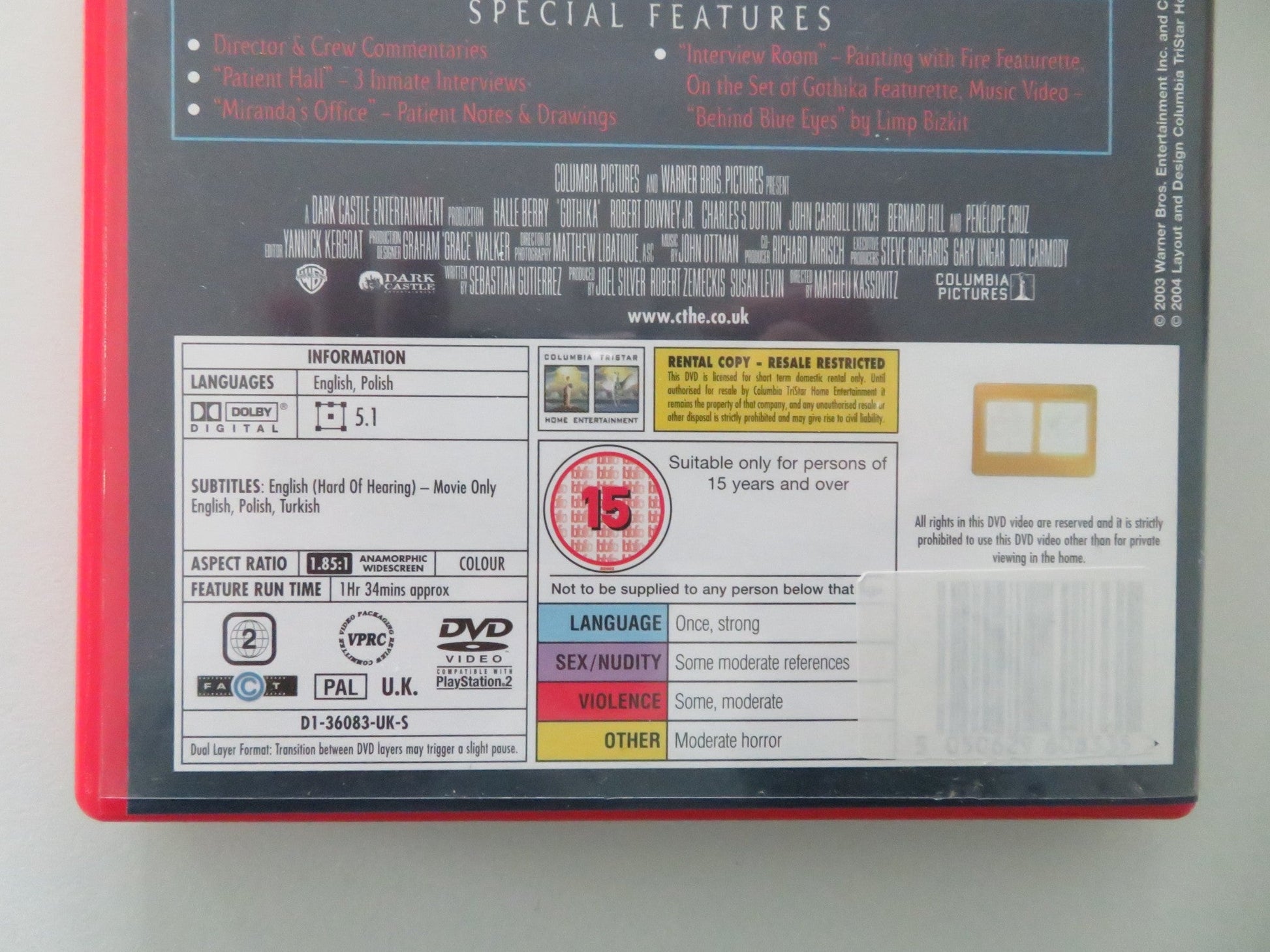 Gothika (DVD) Halle Berry Robert Downey Jr. 2003 Region 2 Movie posters