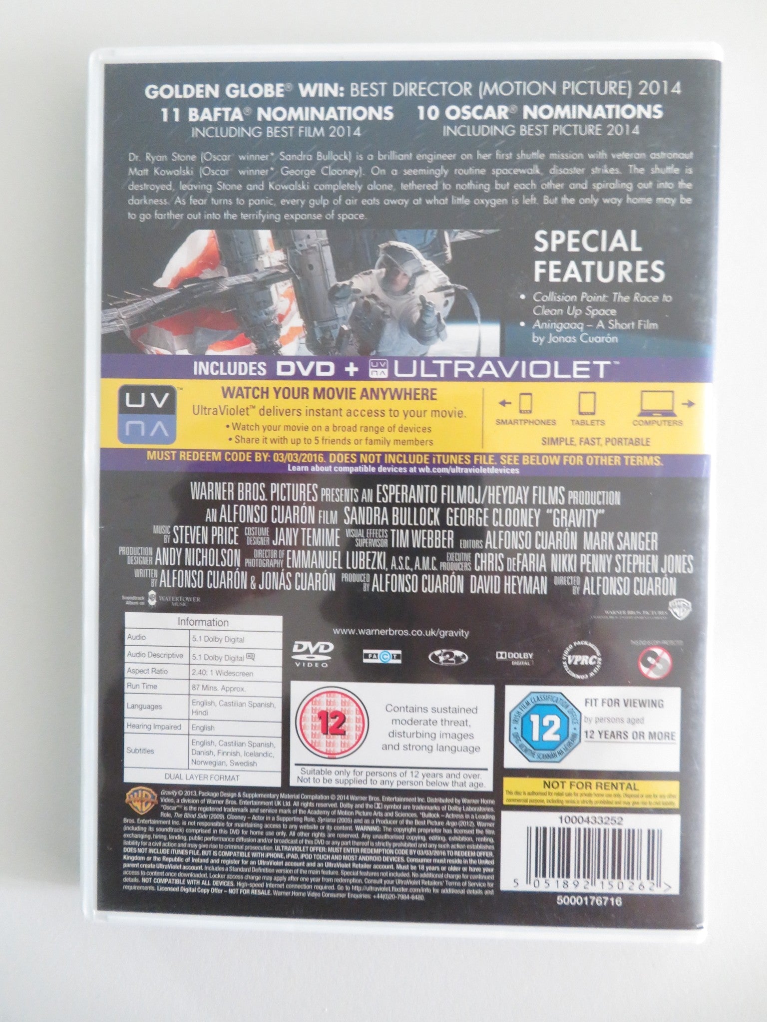 GRAVITY (DVD) SANDRA BULLOCK GEORGE CLOONEY 2013 REGION 2 Movie posters