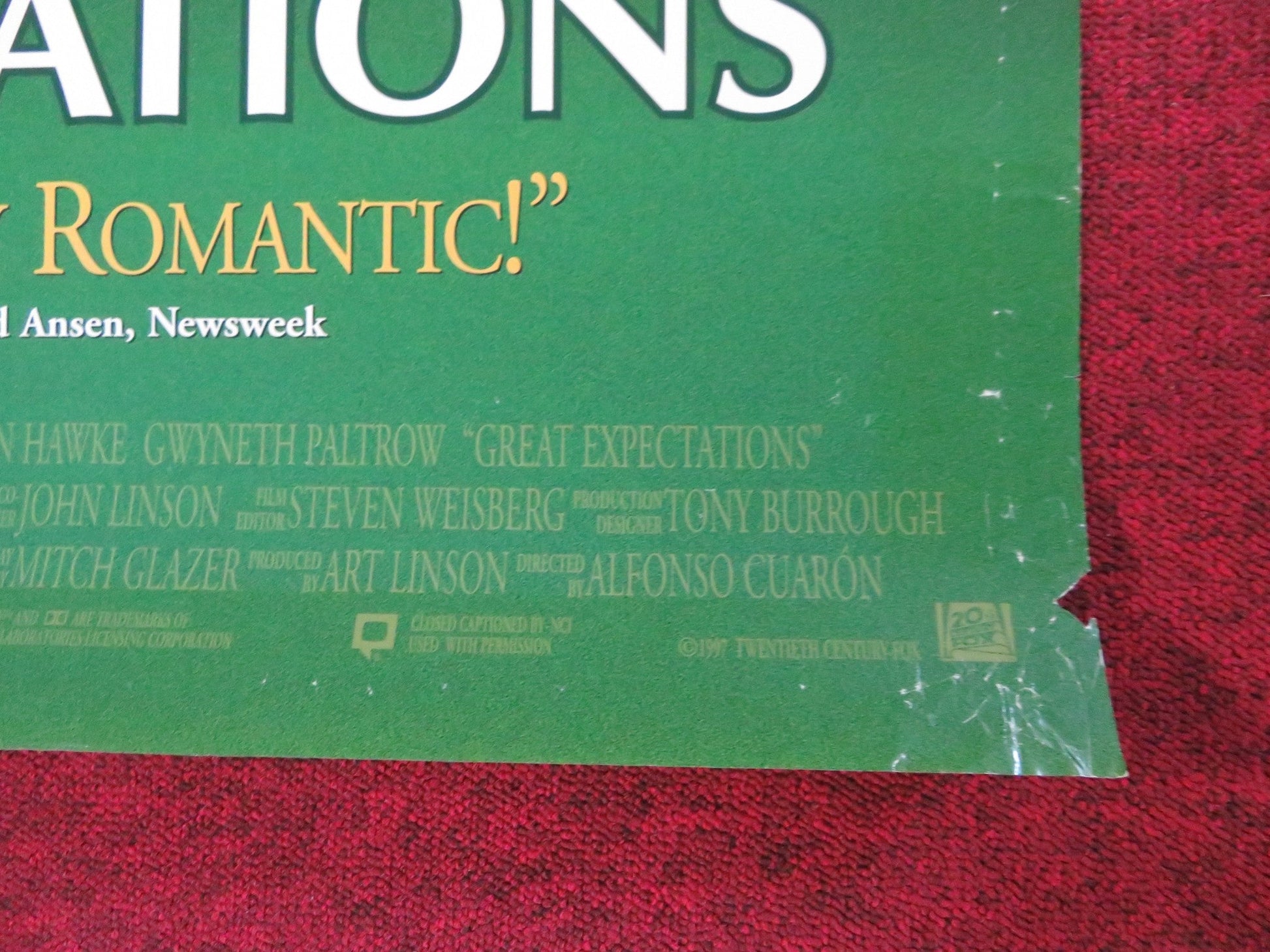 GREAT EXPECTATIONS VHS VIDEO POSTER ROLLED GWYNETH PALTROW ETHAN HAWKE 1998 Rendezvous Cinema Movie posters