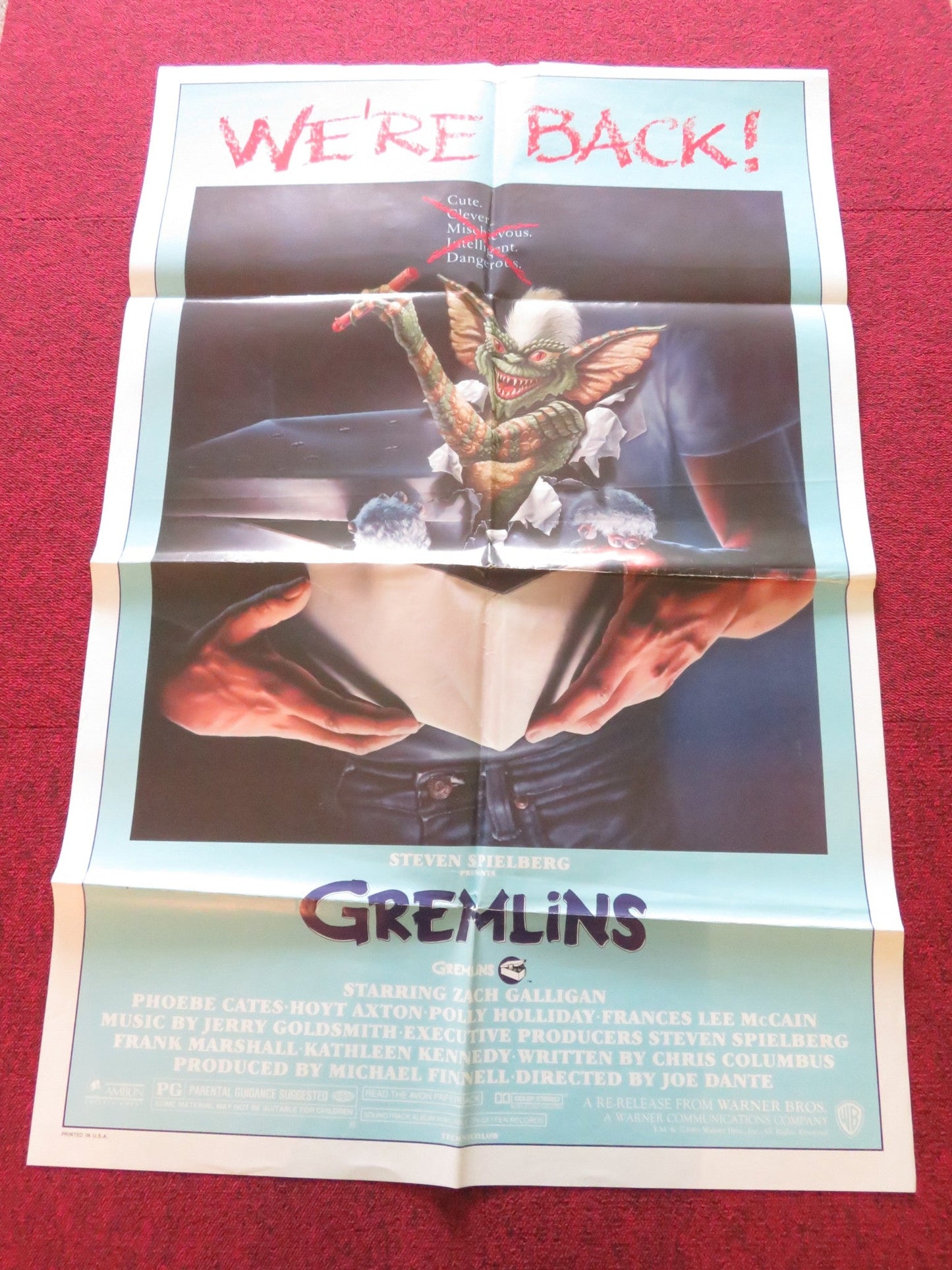 GREMLINS FOLDED US ONE SHEET POSTER ZACH GALLIGAN PHOEBE CATES C. FELDMAN R1985 Rendezvous Cinema Movie posters