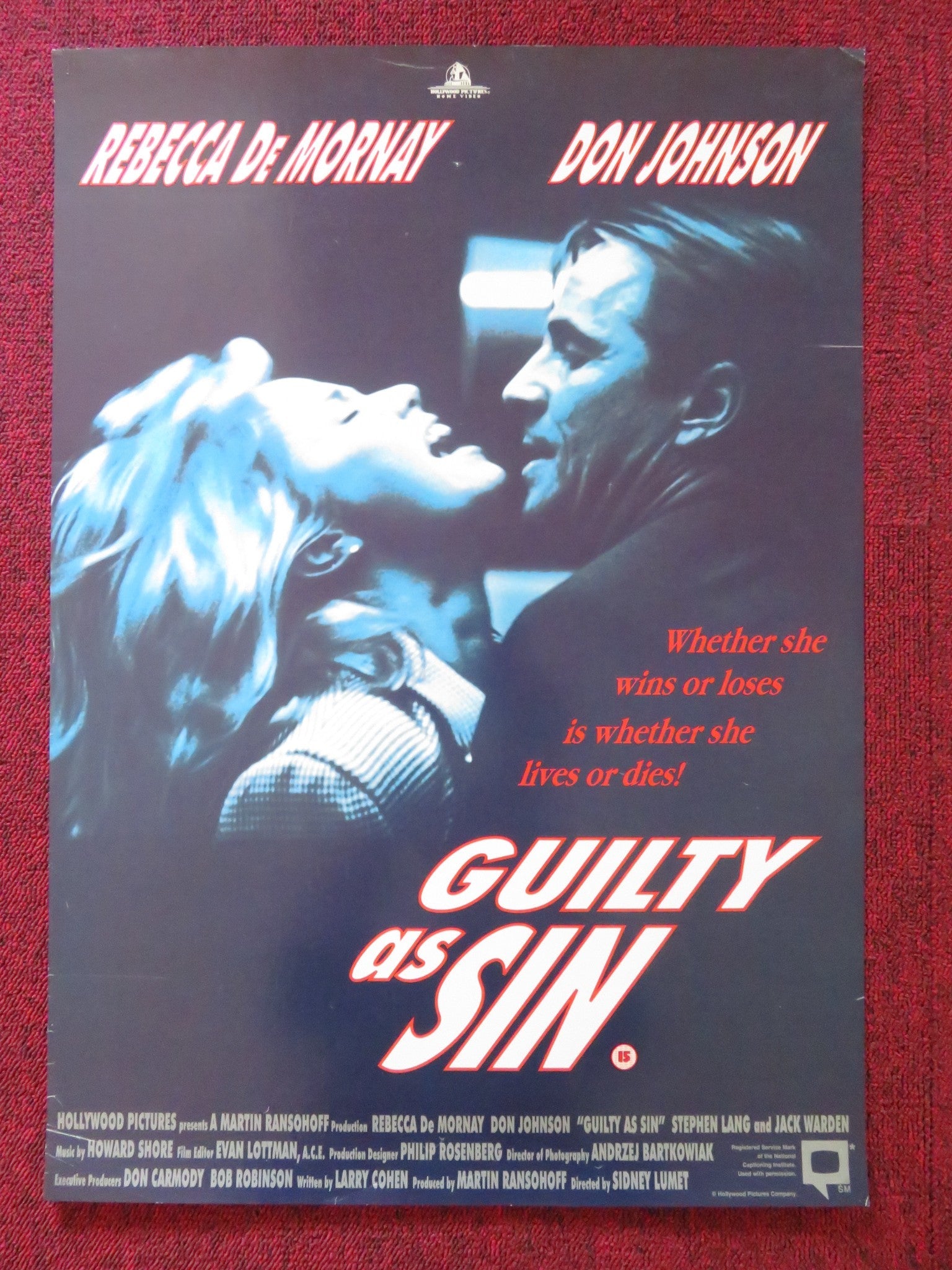 GUILTY AS SIN VHS VIDEO POSTER REBECCA DE MORNAY DON JOHNSON 1993 Rendezvous Cinema Movie posters