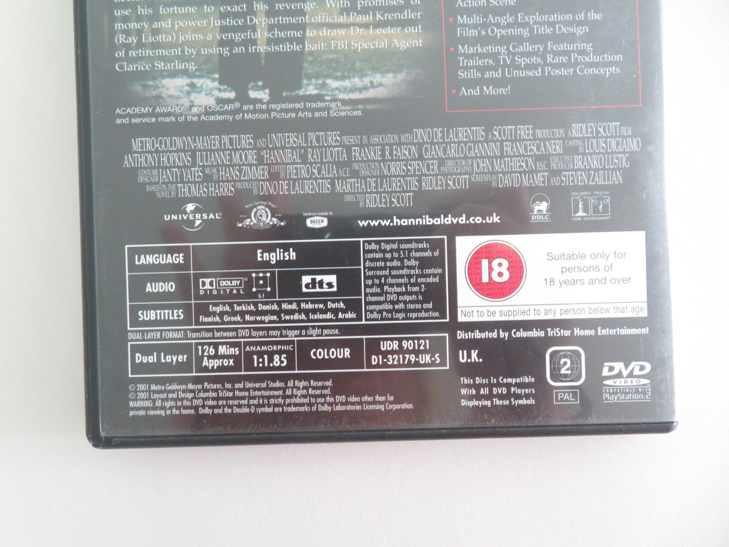 HANNIBAL - DELECTABLE 2 DISC DVD (DVD) ANTHONY HOPKINS MOORE 2001 REGION 2 Movie posters