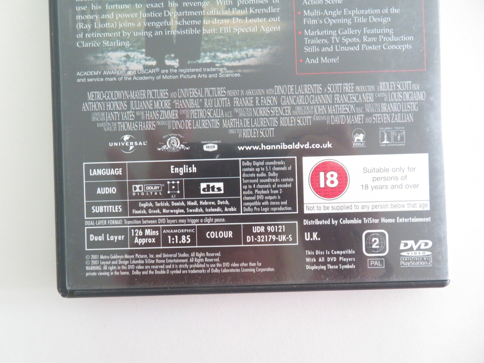 HANNIBAL - DELECTABLE 2 DISC DVD (DVD) ANTHONY HOPKINS MOORE 2001 REGION 2 Movie posters