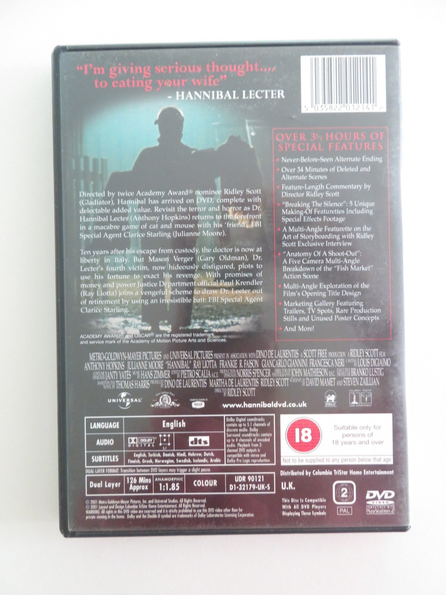 HANNIBAL - DELECTABLE 2 DISC DVD (DVD) ANTHONY HOPKINS MOORE 2001 REGION 2 Movie posters
