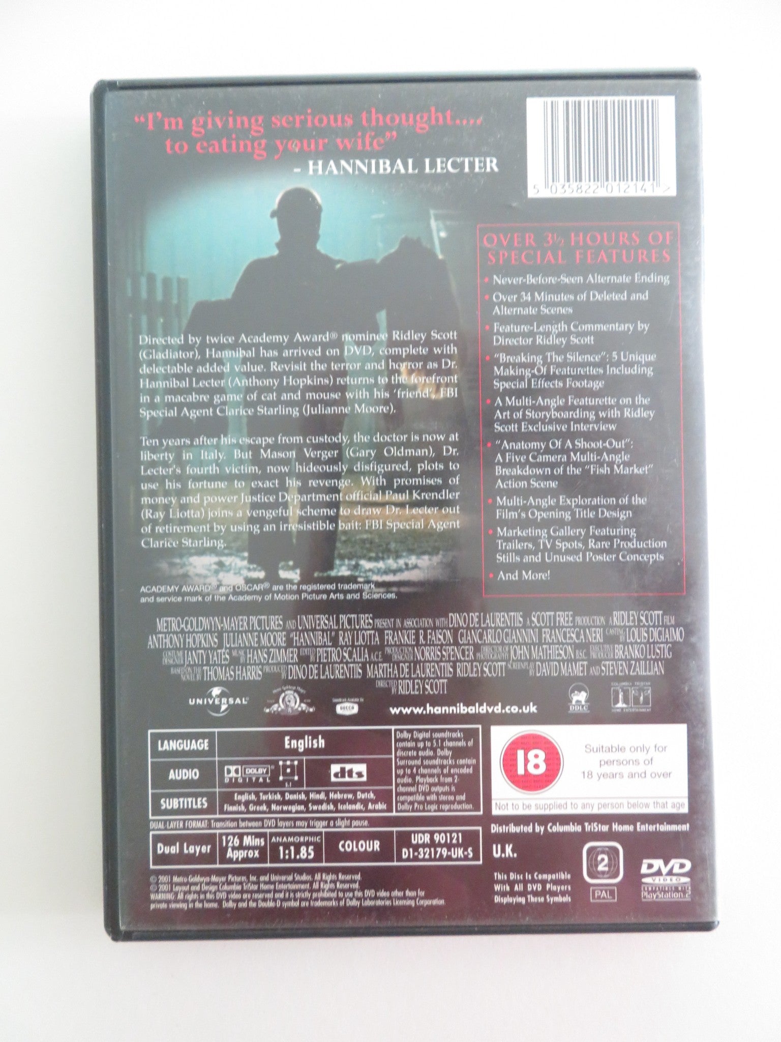 HANNIBAL - DELECTABLE 2 DISC DVD (DVD) ANTHONY HOPKINS MOORE 2001 REGION 2 Movie posters