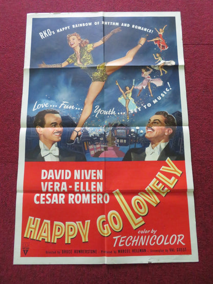 HAPPY GO LOVELY FOLDED US ONE SHEET POSTER DAVID NIVEN VERA - ELLEN 1951 Movie posters
