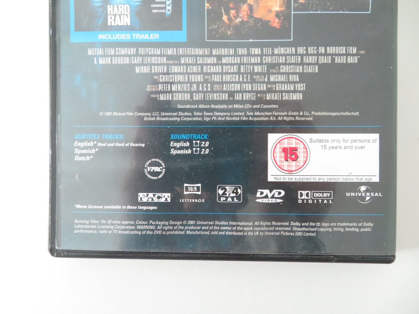 Hard Rain (DVD) Morgan Freeman Christian Slater Randy Quaid 1998 Region 2, 4 Movie posters