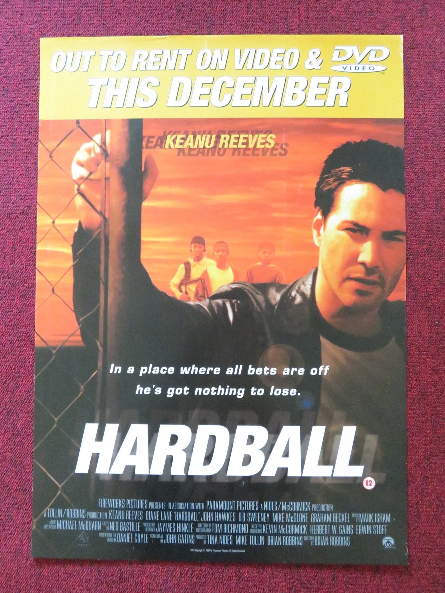HARDBALL VHS & DVD VIDEO POSTER KEANU REEVES DIANE LANE 2001 Rendezvous Cinema Movie posters