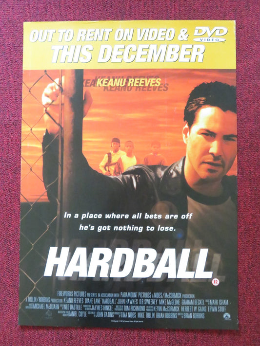 HARDBALL VHS & DVD VIDEO POSTER KEANU REEVES DIANE LANE 2001 Rendezvous Cinema Movie posters