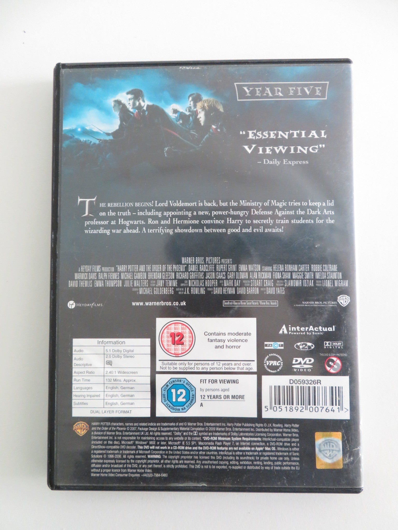 HARRY POTTER AND THE ORDER OF THE PHOENIX (DVD) DANIEL RADCLIFFE 2007 REGION 2 Movie posters