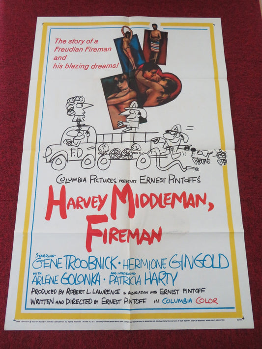 HARVEY MIDDLEMAN, FIREMAN FOLDED US ONE SHEET POSTER GENE TROOBINCK 1965 Movie posters