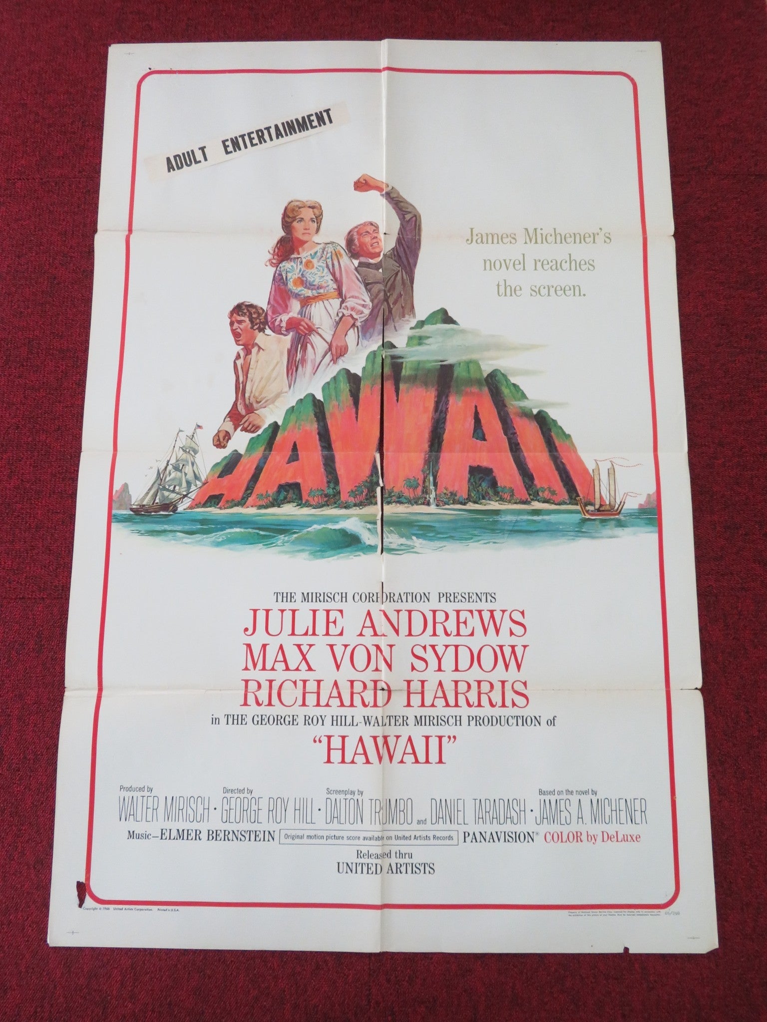 HAWAII FOLDED US ONE SHEET POSTER JULIE ANDREWS RICHARD HARRIS 1966 Movie posters