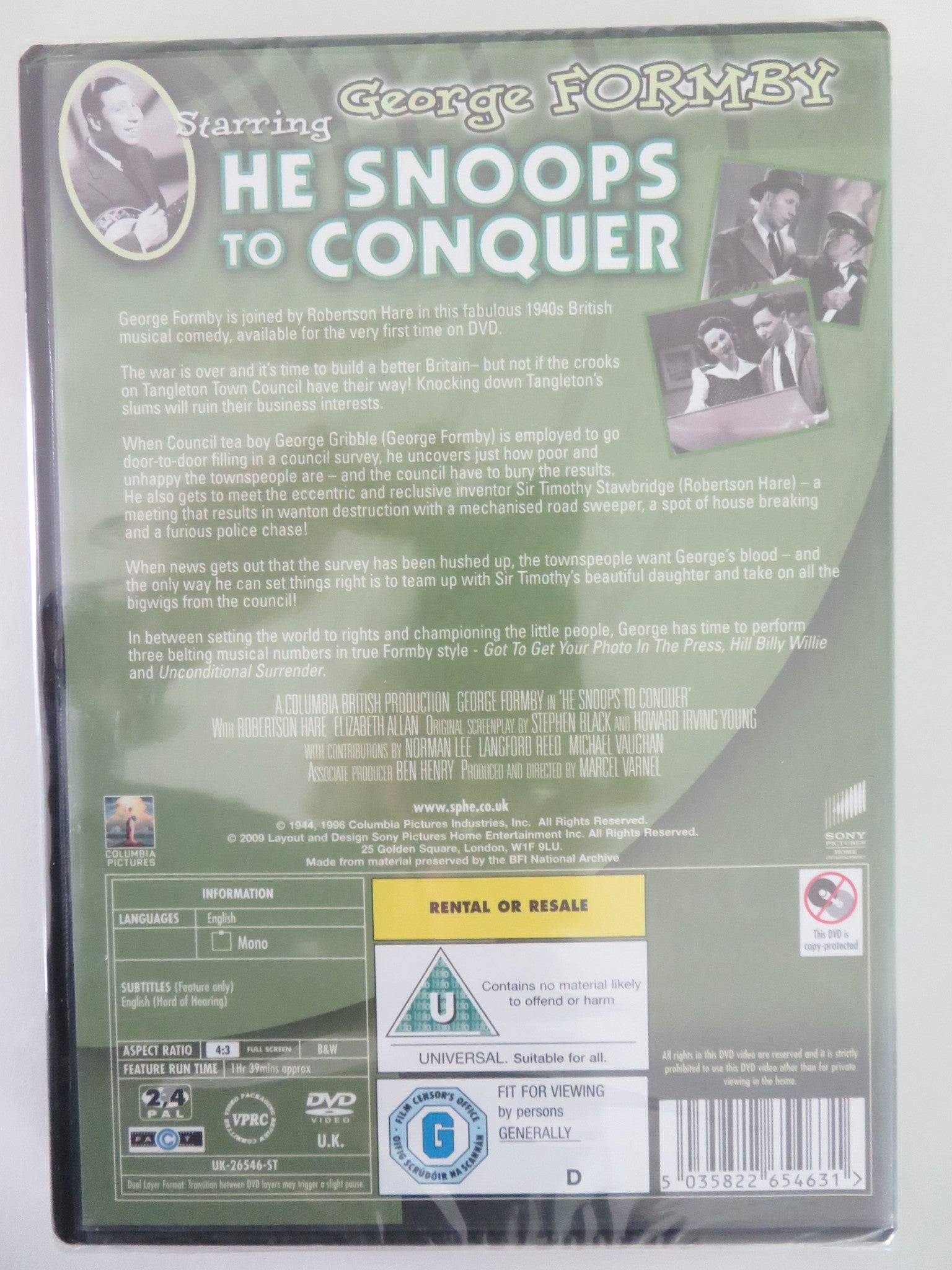 HE SNOOPS TO CONQUER (DVD) GEORGE FORMBY ROBERTSON HARE 1945 REGION 2 Movie posters
