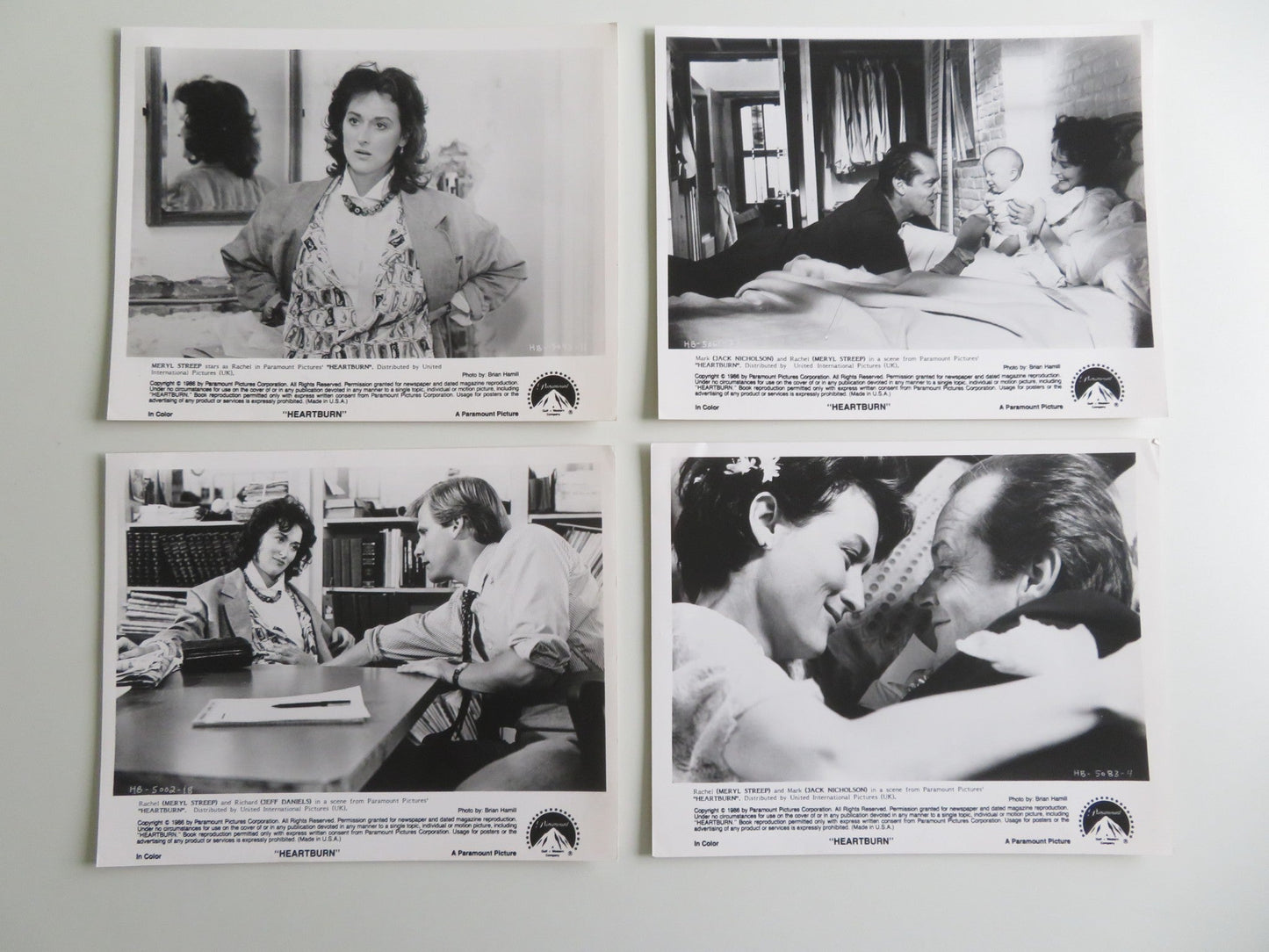 HEARTBURN MOVIE STILL PHOTO LOT OF 4 MERYL STREEP JACK NICHOLSON 1986 Movie posters